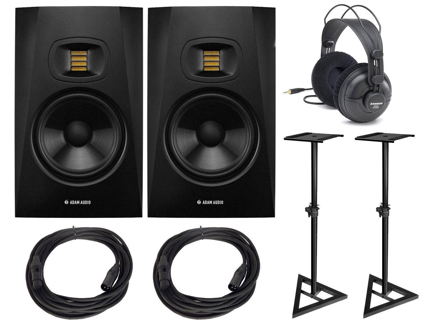 T7V Studio Monitor Speakers with Headphones, Speaker Stands & XLR Cables - Professional Studio Recording, Music Production & Home Audio Setup