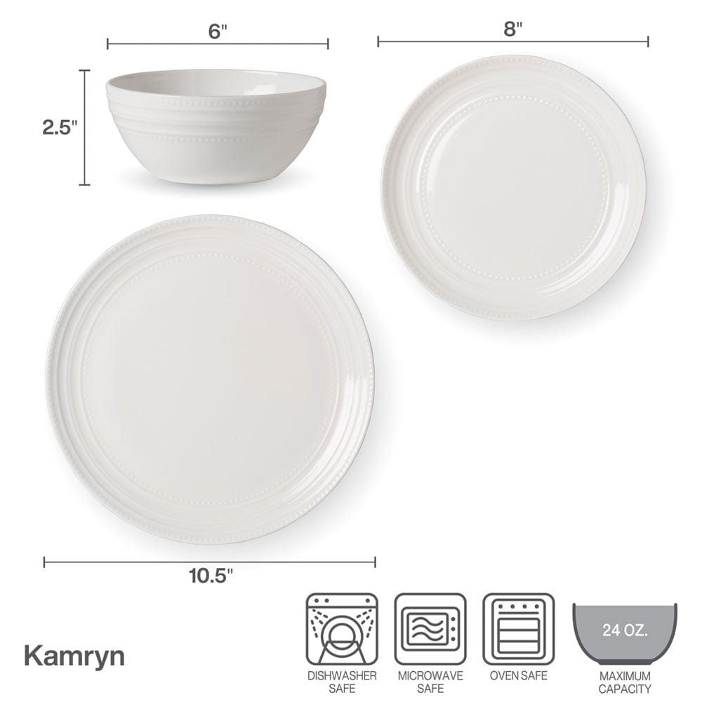 Kamryn 12-Piece Vegan Bone Dinnerware Set - Service for 4 | Eco-Friendly Tableware for Everyday Dining & Entertaining