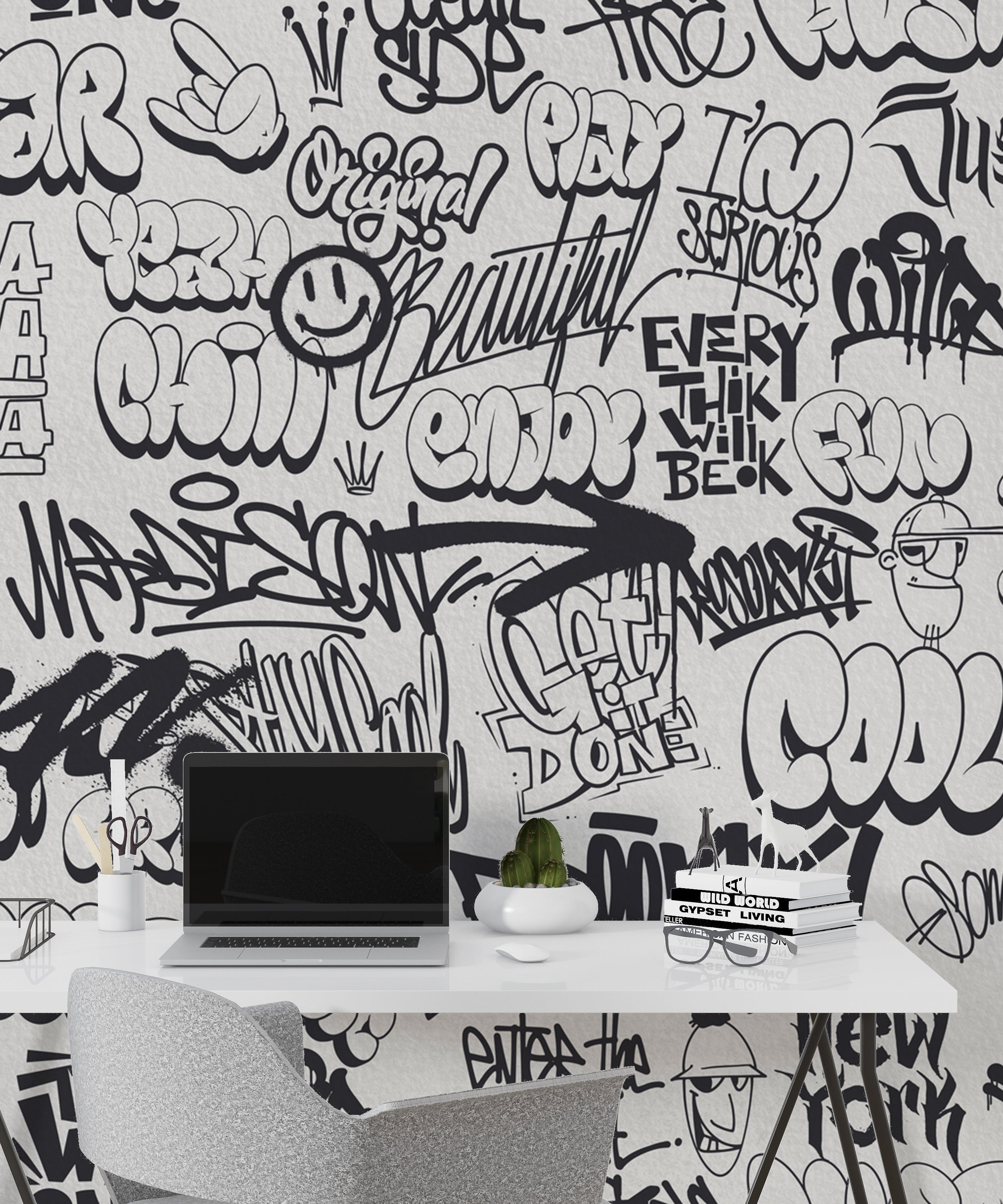 Graffiti Wallpaper Mural - Bold Urban Art Wall Decals for Living Room, Bedroom & Office | Peel & Stick Removable Wallpaper for Modern Home Decor