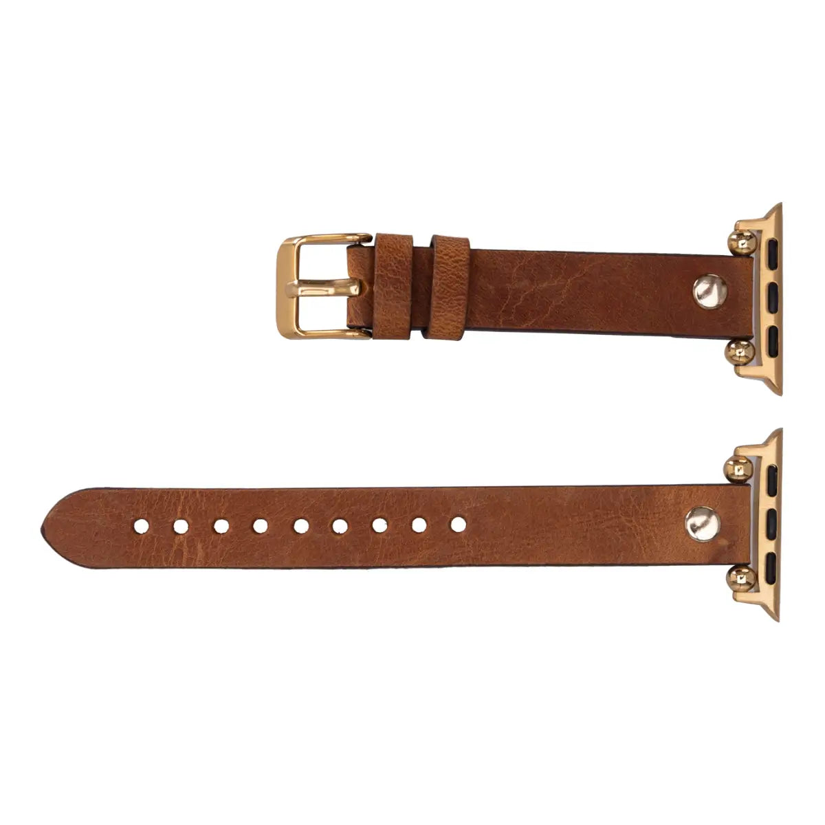 Premium Camel Leather Ultra Slim Apple Watch Band with Gold Rivets - Stylish & Durable for Workouts, Office & Everyday Wear
