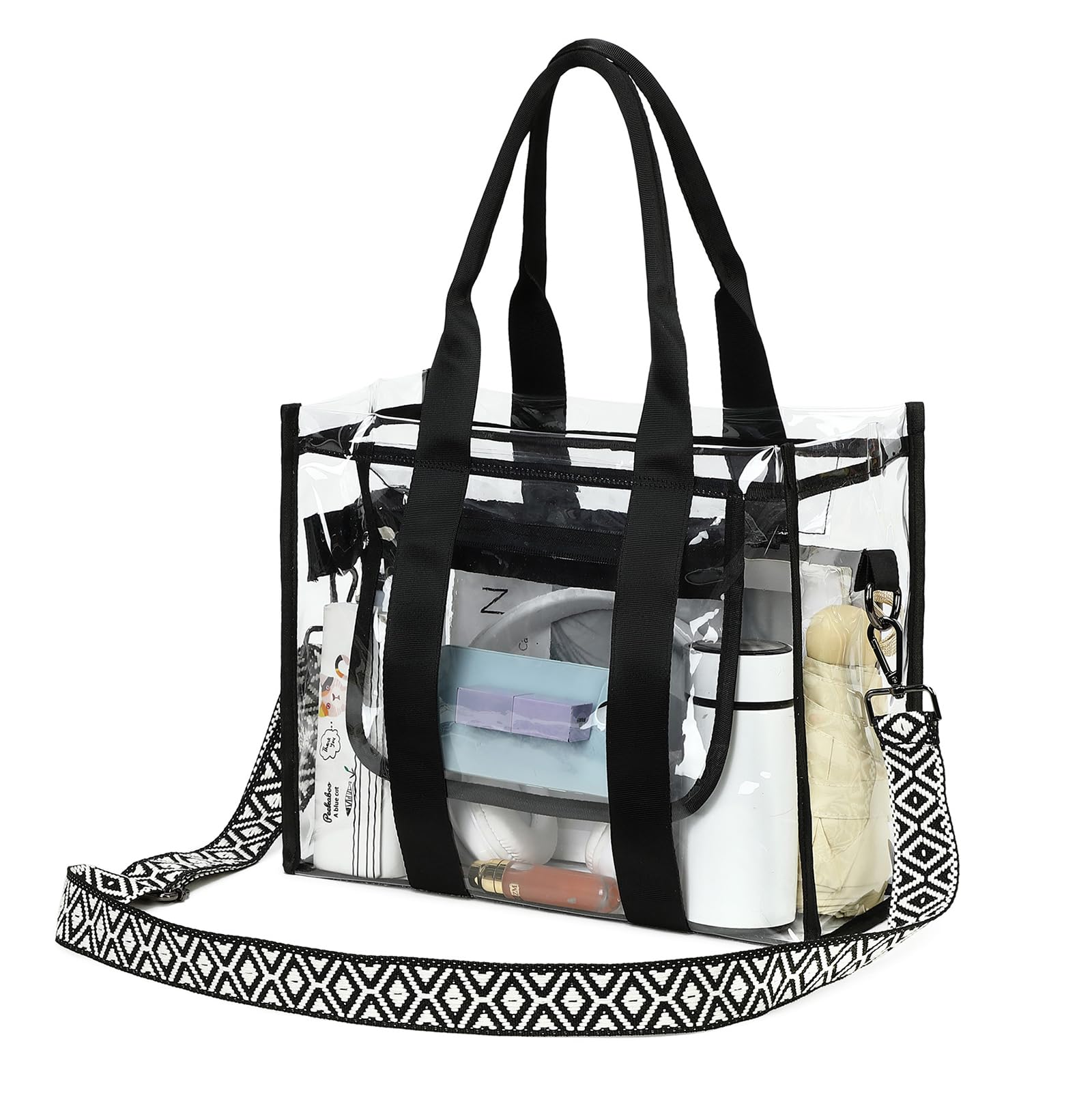 Clear Tote Bag for Women - Stadium Approved Crossbody Purse for Sports Events, Concerts & Work - Lightweight Waterproof Beach Bag for Travel & Outdoor Activities