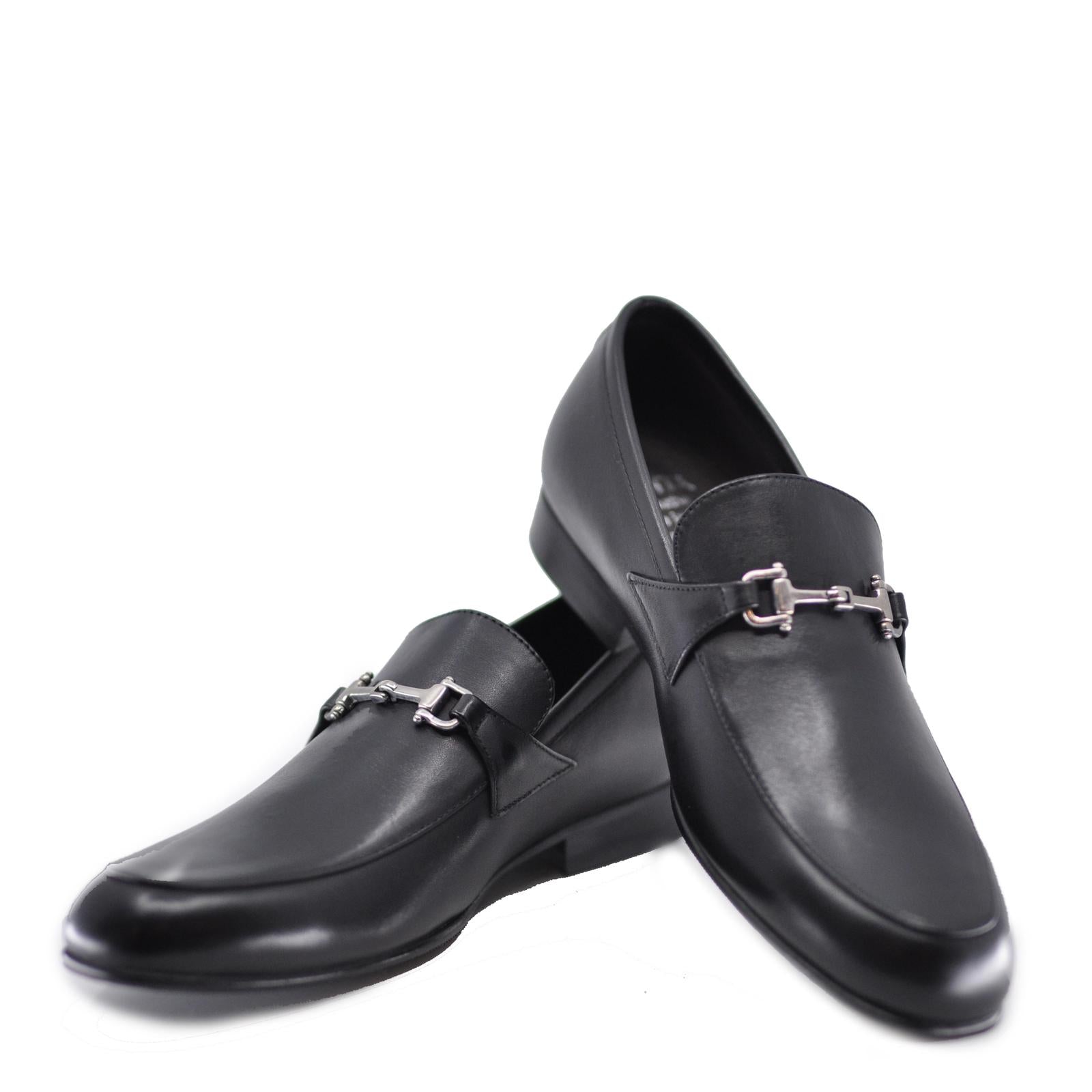 Men's Atlanta Black Moccasin Slip-On Dress Shoes with Buckle - Perfect for Business Casual & Formal Occasions