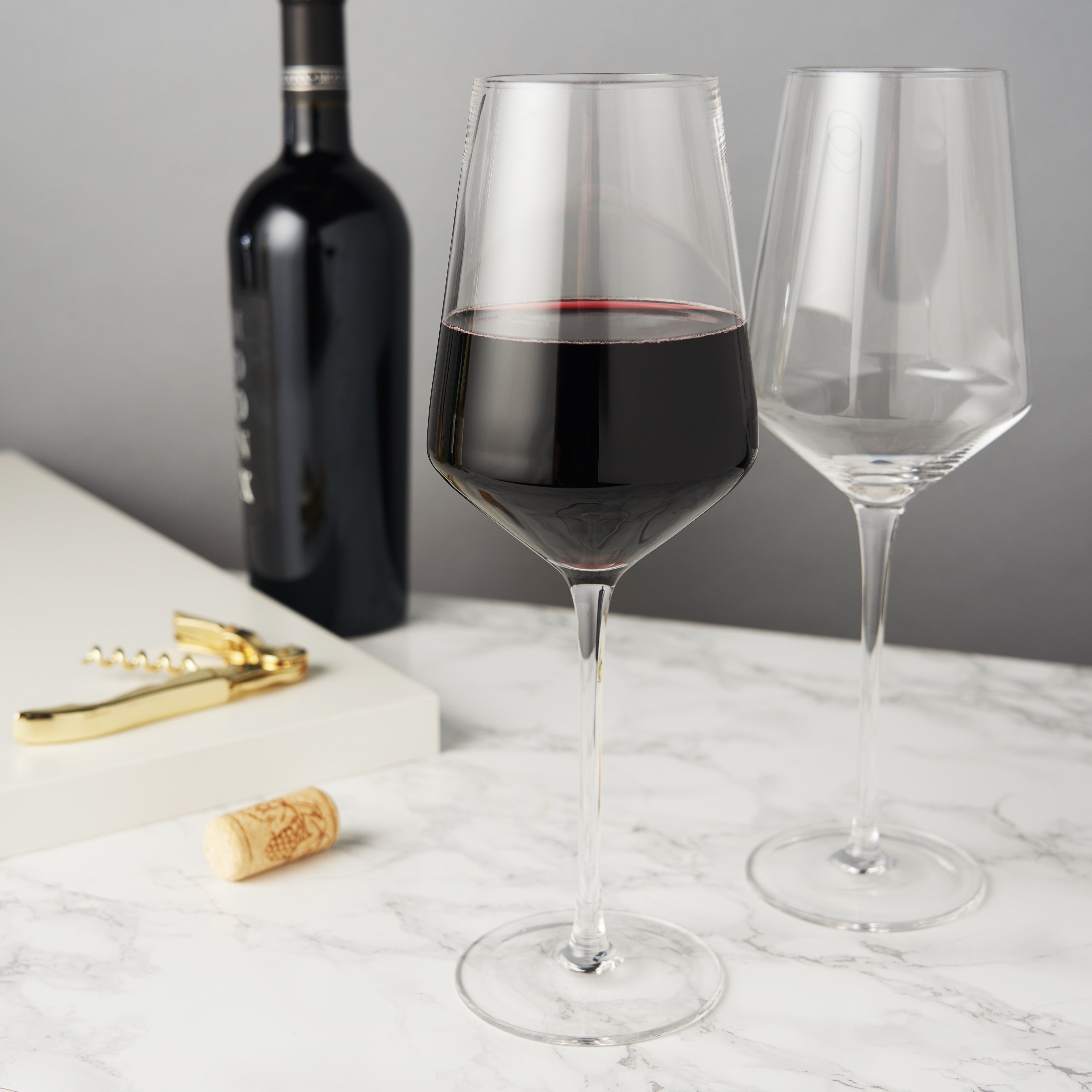 Raye Angled Crystal Bordeaux Wine Glasses Set of 2 - Elegant Stemware for Red Wine, Dinner Parties & Romantic Evenings