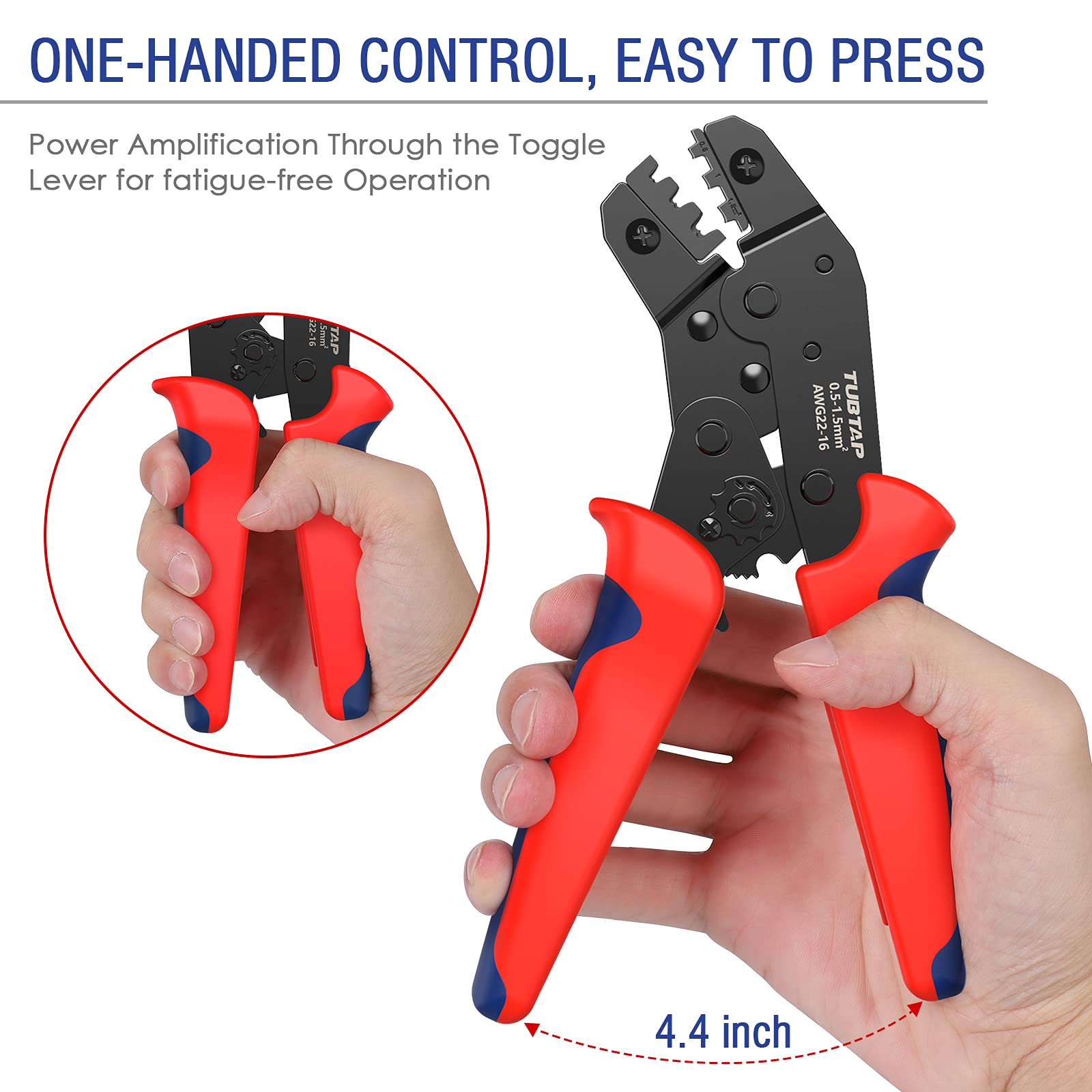TUBTAP 22-16 AWG Spade Connector Crimper Tool for Electrical Wiring - Perfect for Automotive & DIY Projects