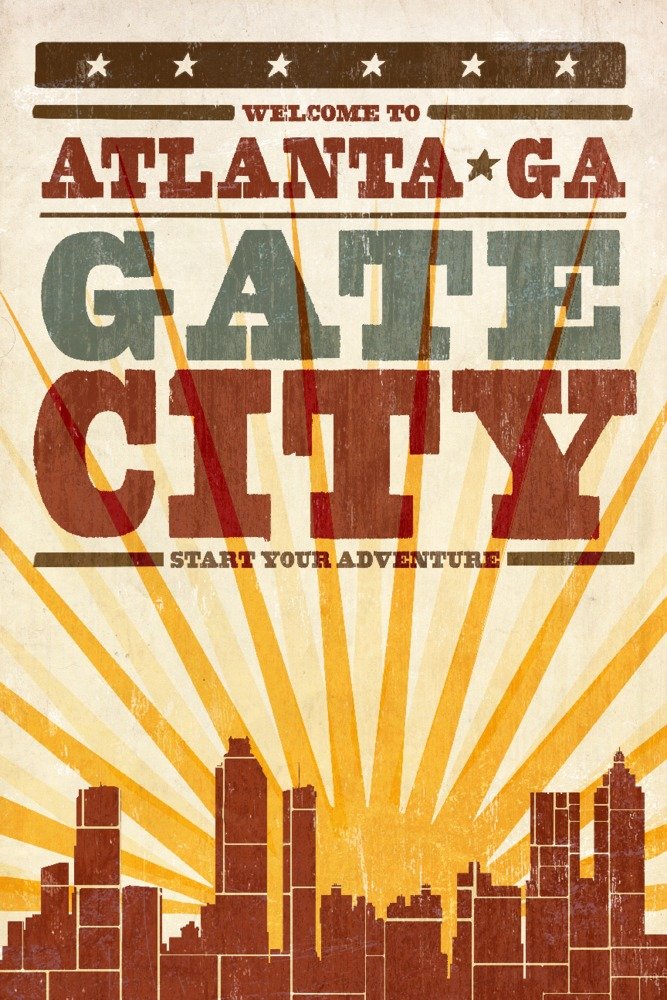 Atlanta Georgia Skyline Sunburst Screenprint Art - 24x36 Signed Print Master Wall Decor Poster for Living Room, Office & Home Decoration