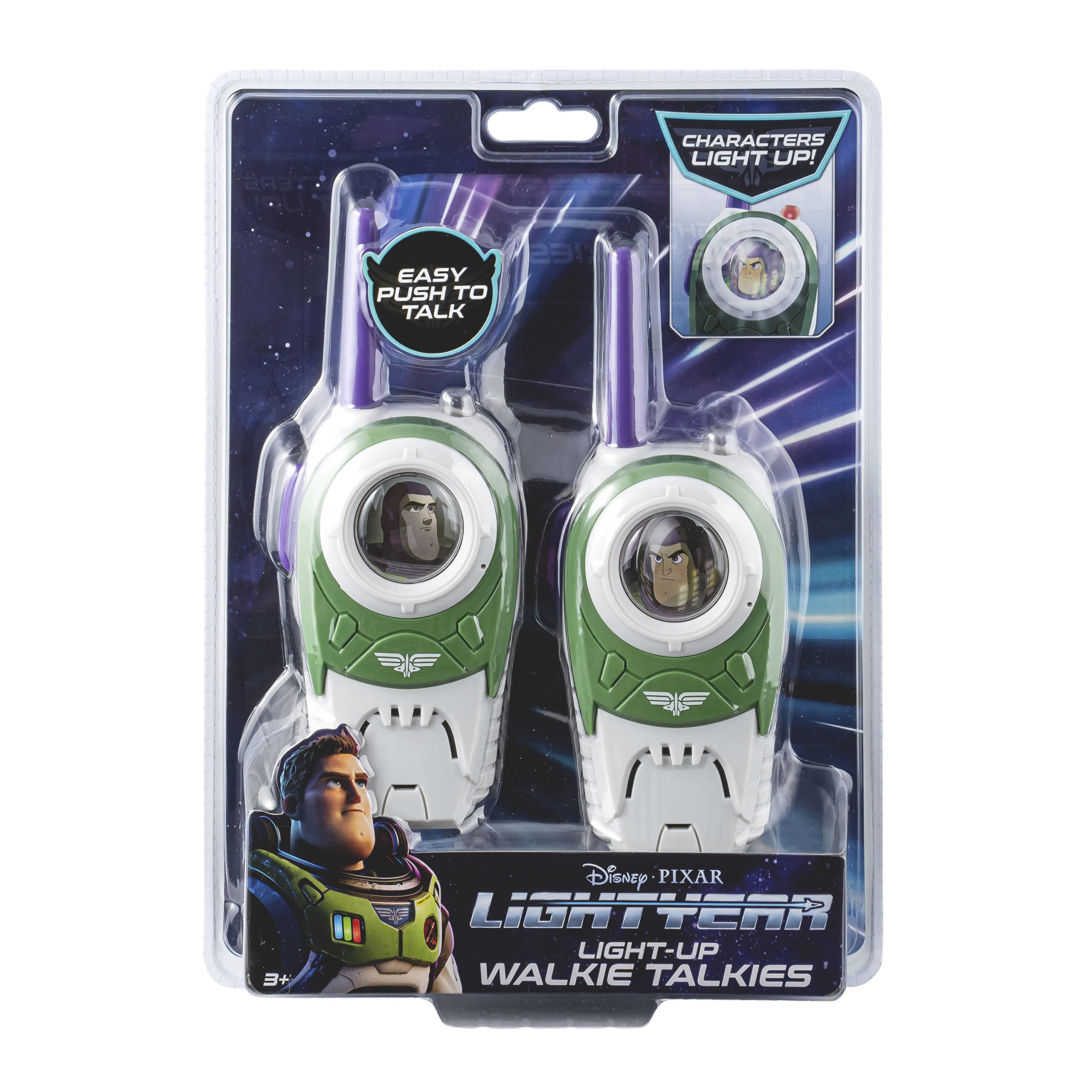 Disney Pixar Lightyear Walkie Talkie Toy Set for Kids - 2 Pack with Light Up Graphics, Long Range Communication, Fun Indoor & Outdoor Play - Perfect for Backyard Adventures, Camping, and Role-Playing Games
