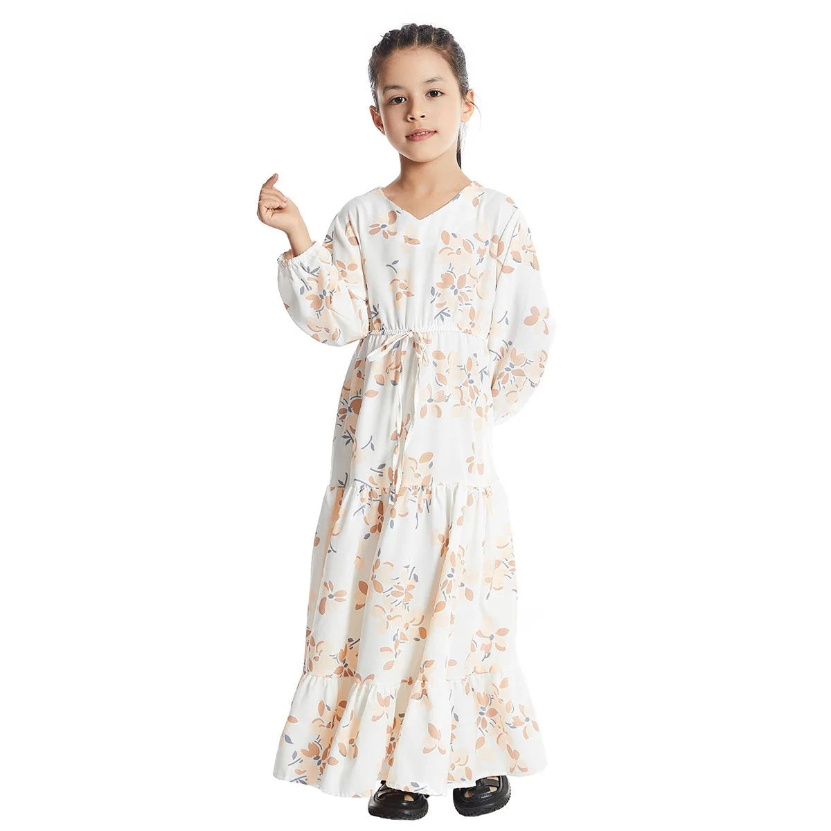 Elegant Floral Printed Middle Eastern Arab Abaya Dress for Women - Modest Islamic Fashion #25621 | Perfect for Prayer, Eid, and Special Occasions