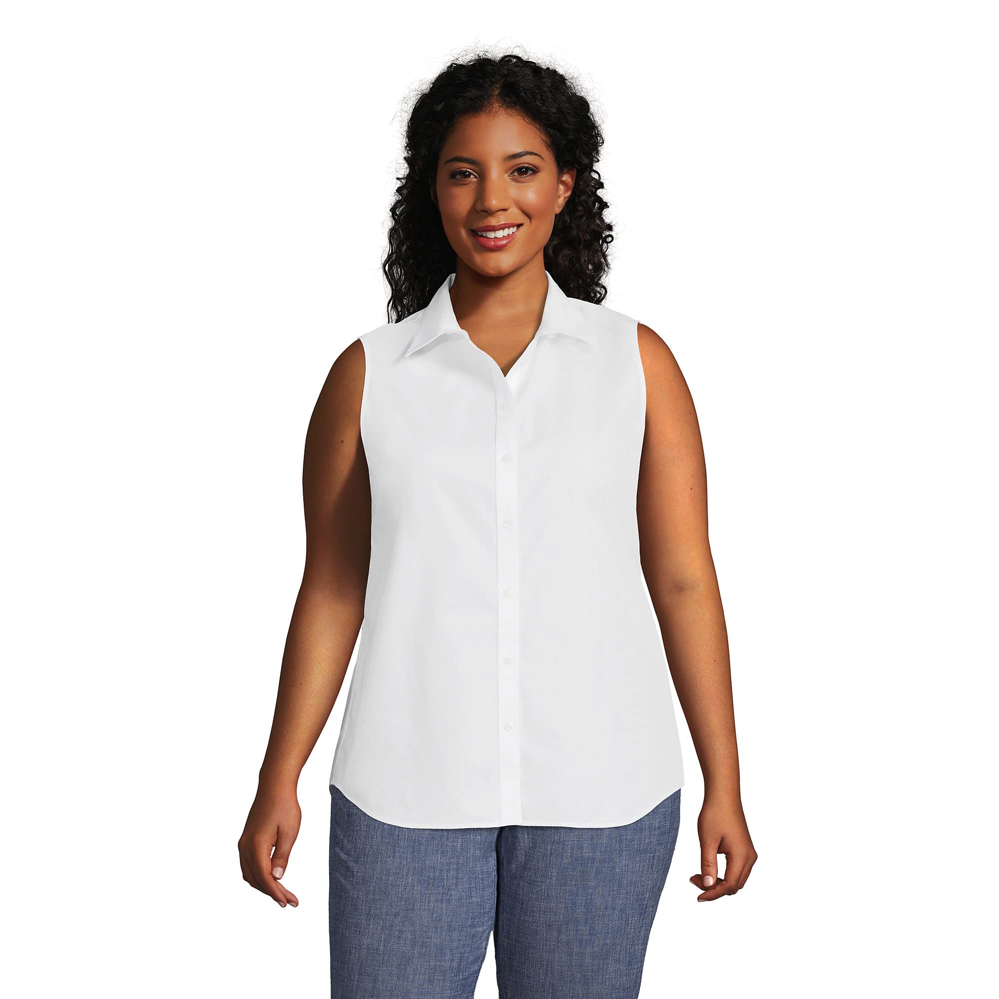 Lands' End Women's Sleeveless No Iron Shirt - Wrinkle-Free Comfort for Work & Travel | Office Wear & Summer Outfits