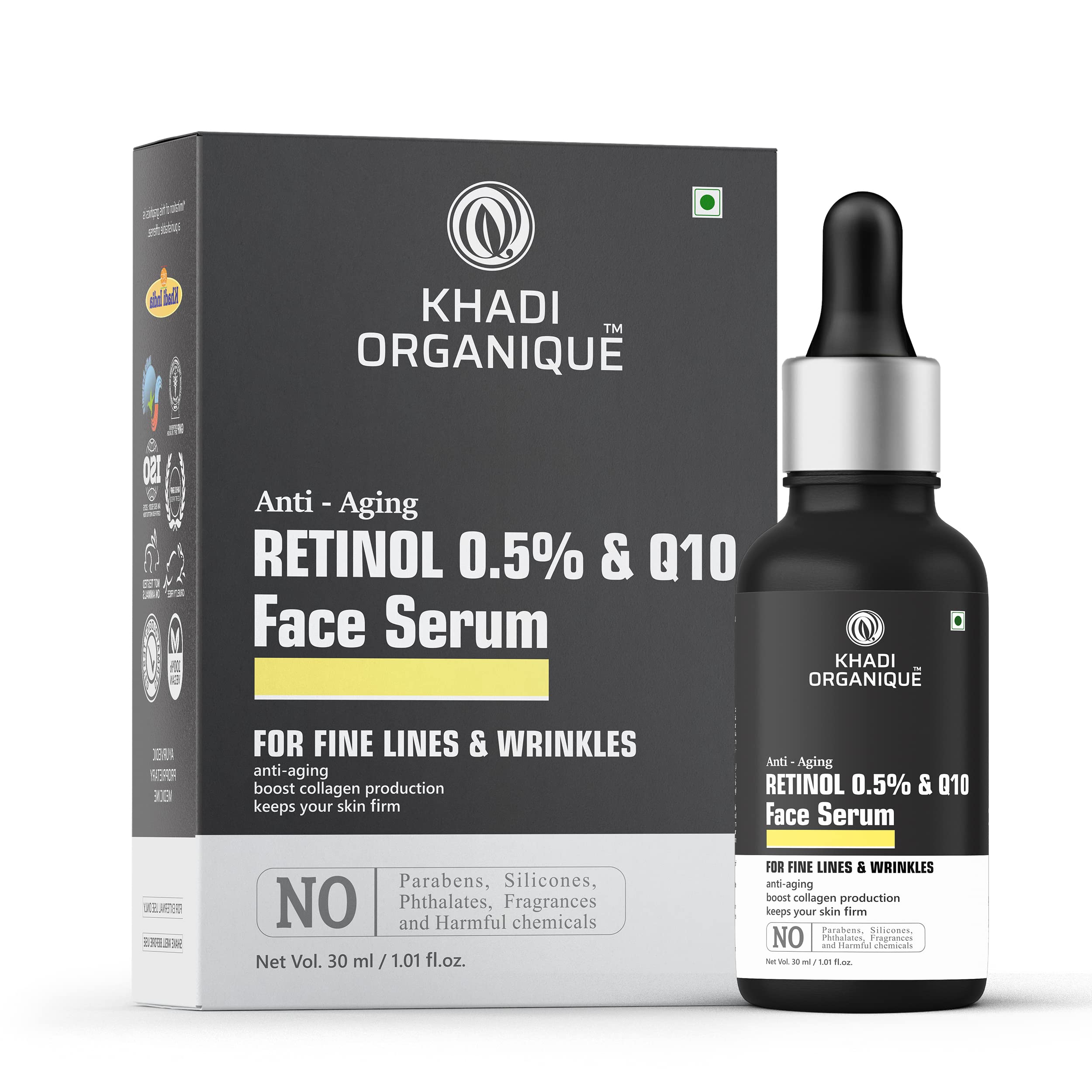 Khadi Organique Retinol 0.5% + CoQ10 Anti-Aging Face Serum | Reduce Fine Lines & Wrinkles | 30ml for Women & Men | Night Skincare Routine | Perfect for Dry & Mature Skin