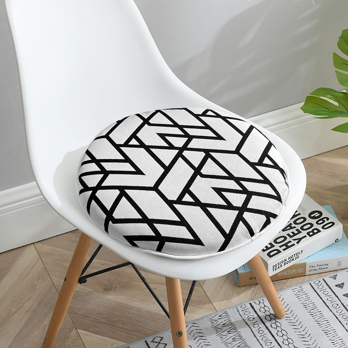 Bistro Chair Cushions Set of 2 - 16x16 Inch Black Outdoor Seat Cushions with Geometric Triangle Pattern - Waterproof Round Patio Chair Pads for Dining Chairs, Garden Furniture & Deck Decor