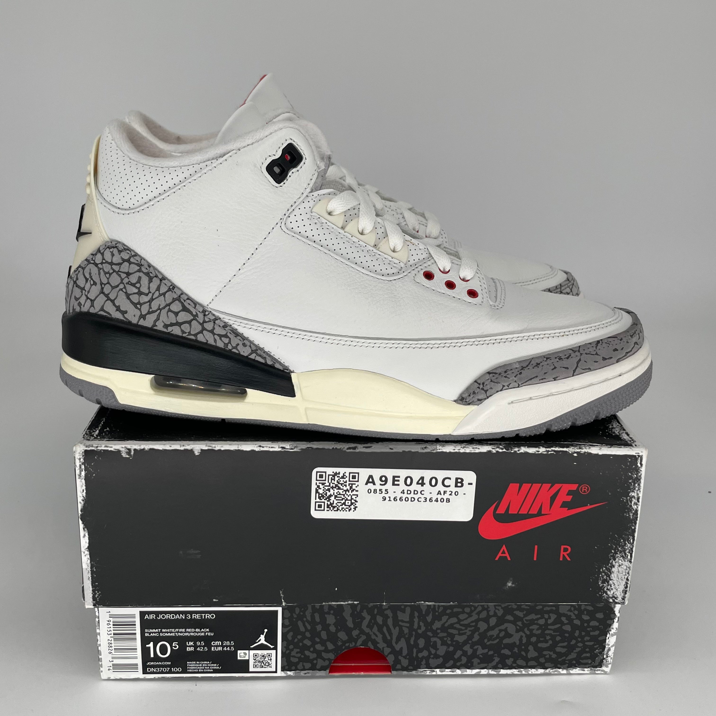 AIR JORDAN 3 White Cement Reimagined Basketball Shoes - Men's Size 10.5 (DN3707-100) - Authentic Retro Sneakers for Streetwear & Sports Performance