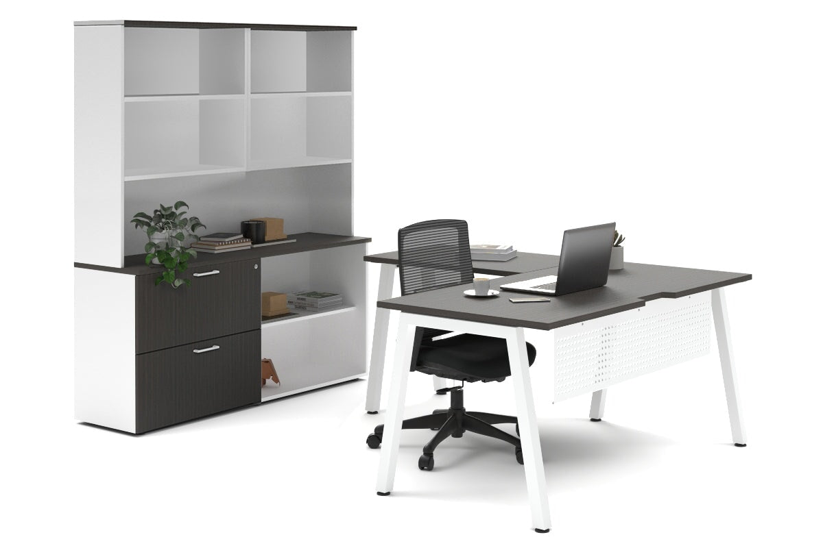 L-Shaped Executive Desk with Quadro A Legs in White - 1600L x 1800W with Cable Management Scallop - Perfect for Home Office, Corporate Workspace & Modern Workstations