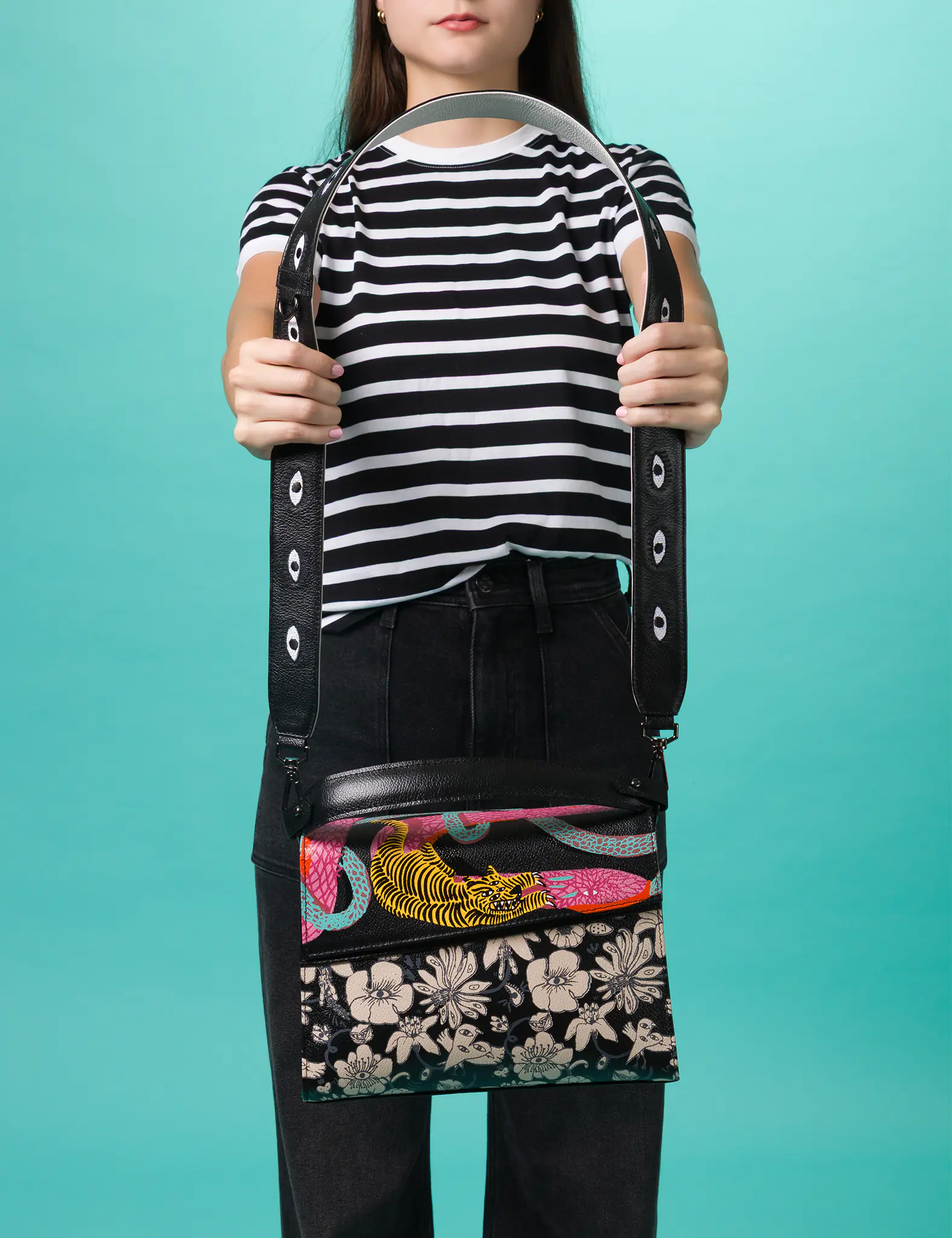 Anastasio Medium Crossbody Handbag - Genuine Black Leather Bag with Tangle Tales Design | Perfect for Work, Travel & Everyday Use