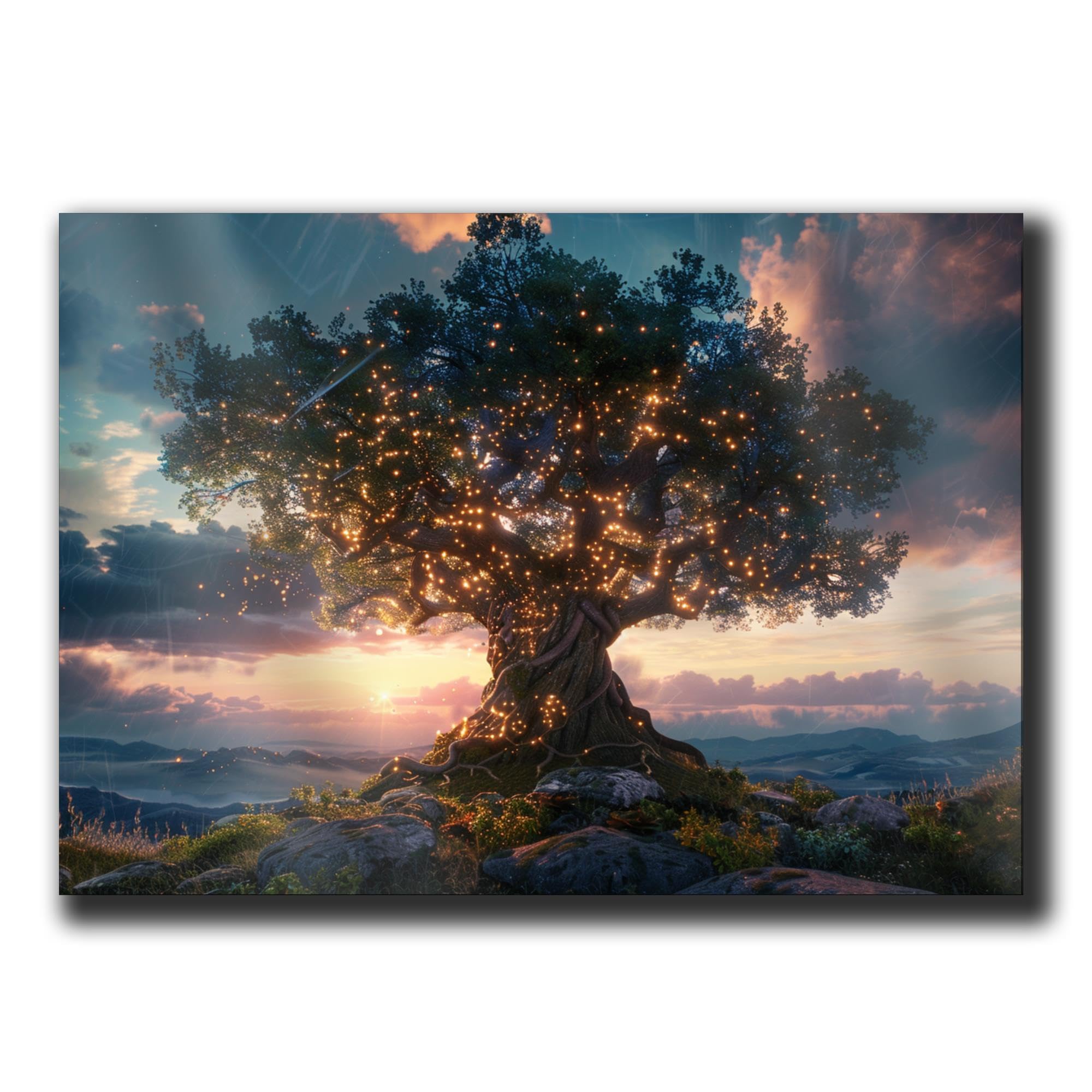 Fantasy Oak Picture - Abstract Fairy Tree of Life Enchanted Forest Poster Print | Majestic Trees Wall Art Decor for Living Room, Bedroom & Office | Magical Forest Landscape Artwork