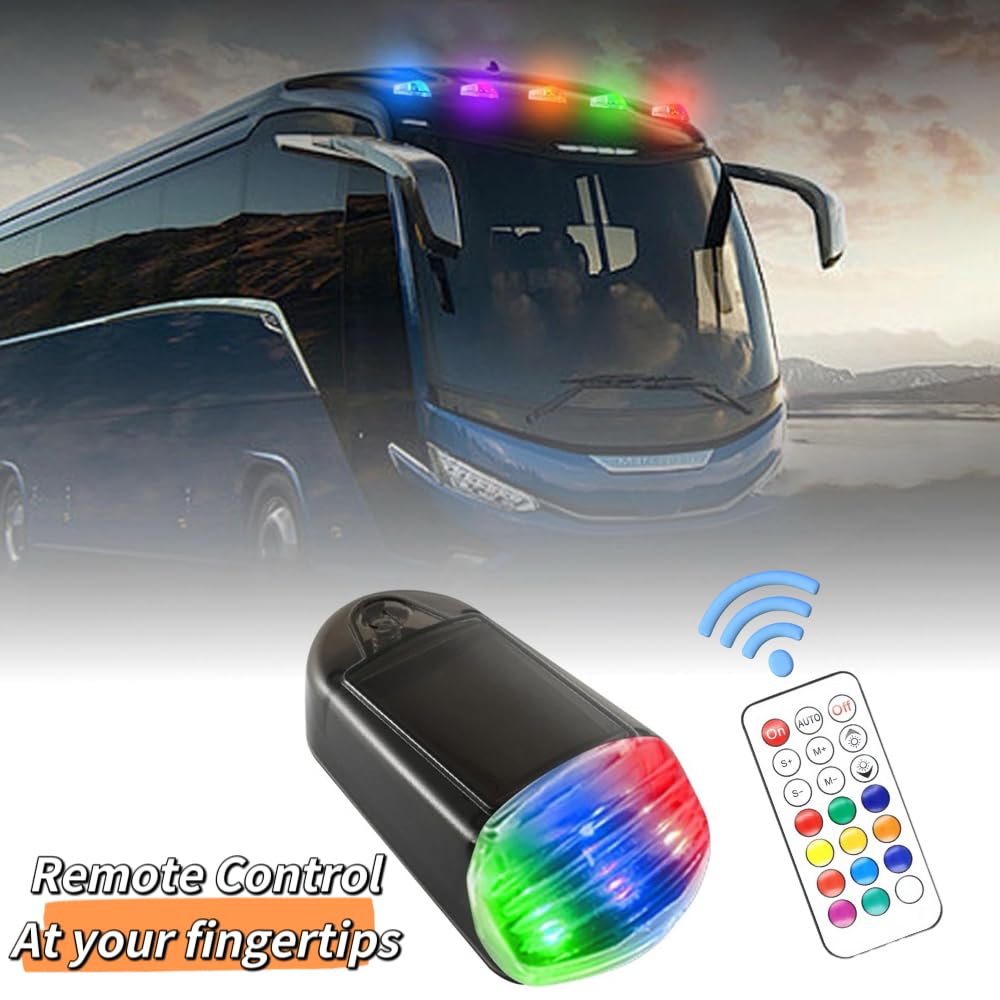 Solar Powered No Drill Cab Lights for Trucks - Black Remote Control & Non-Remote Control Models - Waterproof LED Interior Lighting for Semi Trucks, Pickups & Work Vehicles - Perfect for Night Driving & Emergency Signaling
