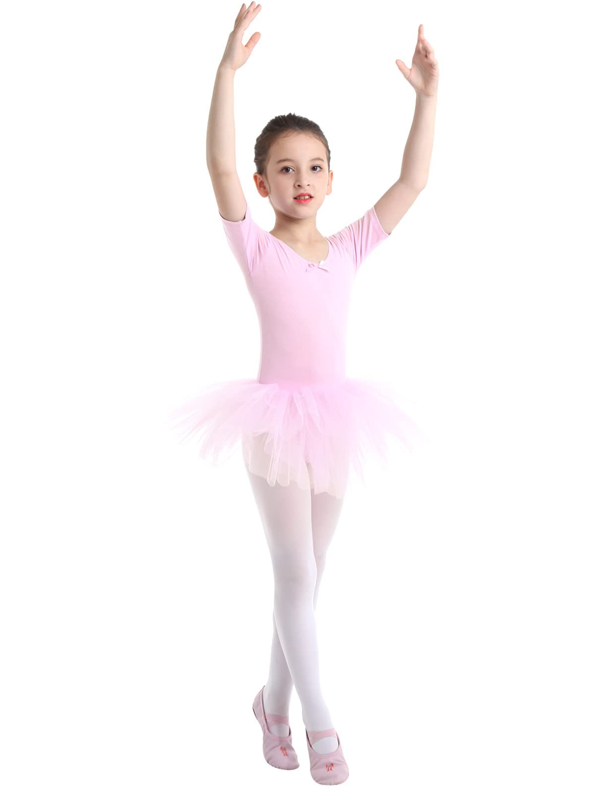 Freebily Girls Ballet Dance Dress with Ruffle Sleeves & Tutu Skirt - Gymnastic Leotard Costume for Ballet, Dance Recital, Competition & Performance