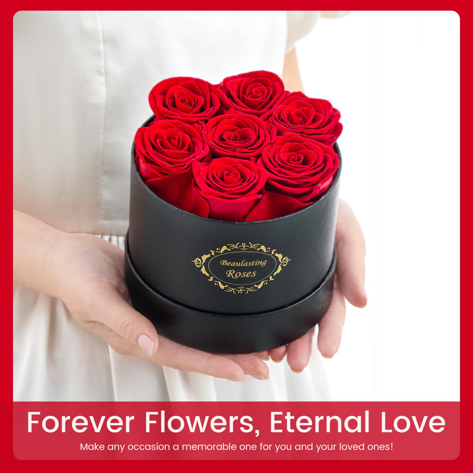 Beaulasting Long-Lasting Preserved Roses in Elegant Black Round Box - 1 Year Freshness, Perfect Gift for Anniversary, Birthday, Mother's Day, Valentine's Day - Romantic Home & Office Decor for Wife, Mom, Girlfriend
