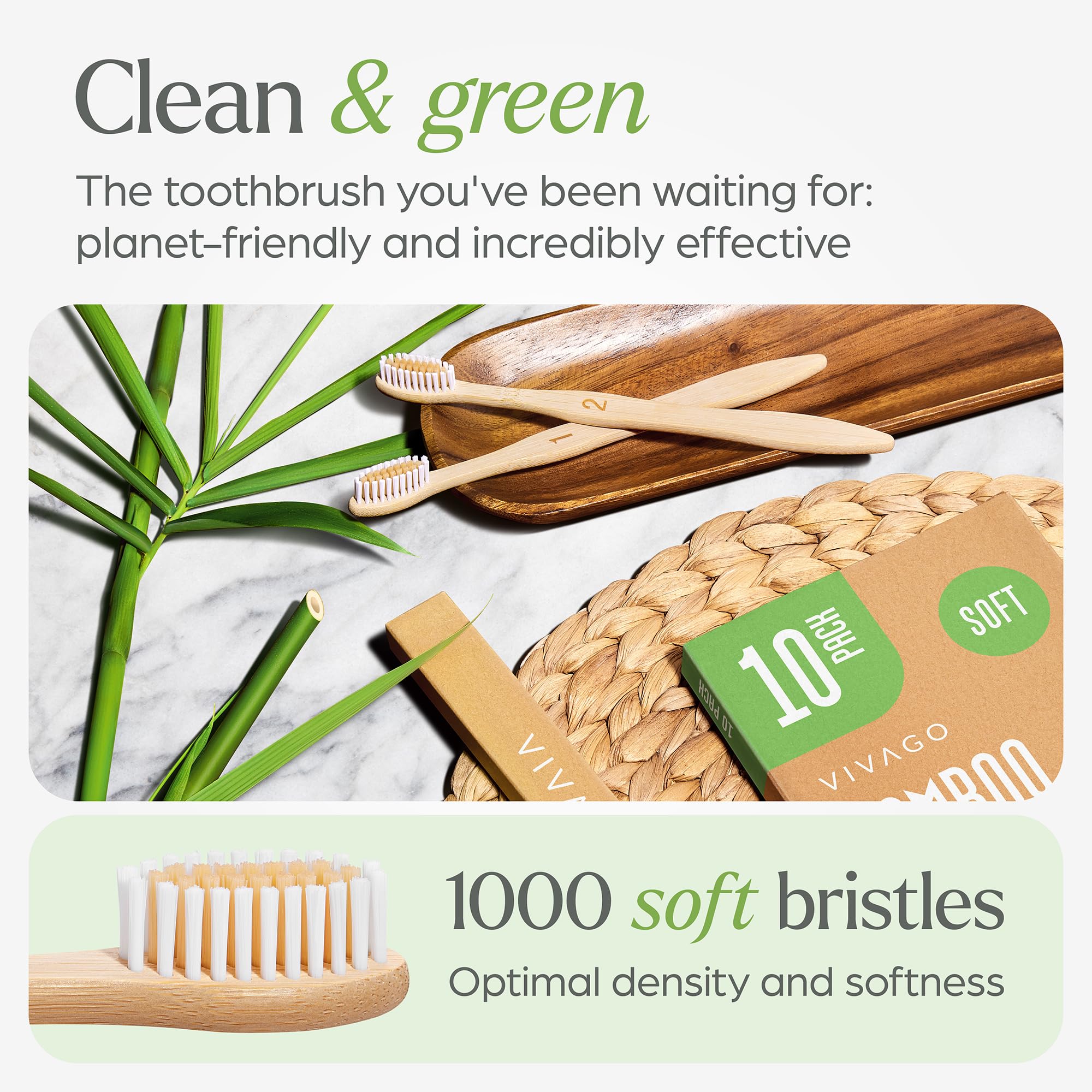 Eco-Friendly Biodegradable Bamboo Toothbrushes 10 Pack - BPA Free Soft Bristles, Compostable Natural Wooden Toothbrush for Sustainable Oral Care at Home & Travel