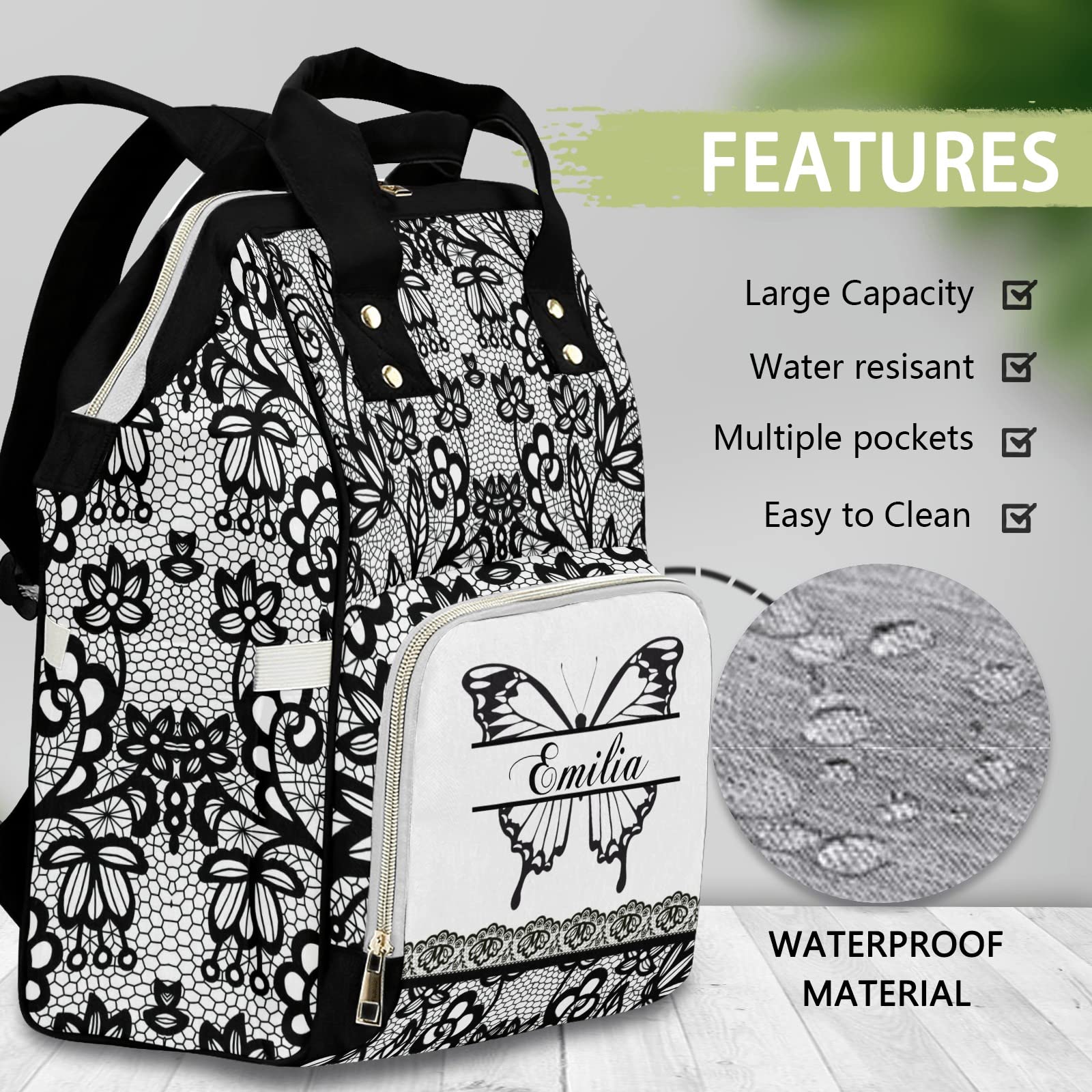 **Personalized Diaper Bag Backpack Tote - Custom Butterfly Black Diaper Bag for Baby Shower Gift | Perfect for Moms, Travel & Everyday Use**