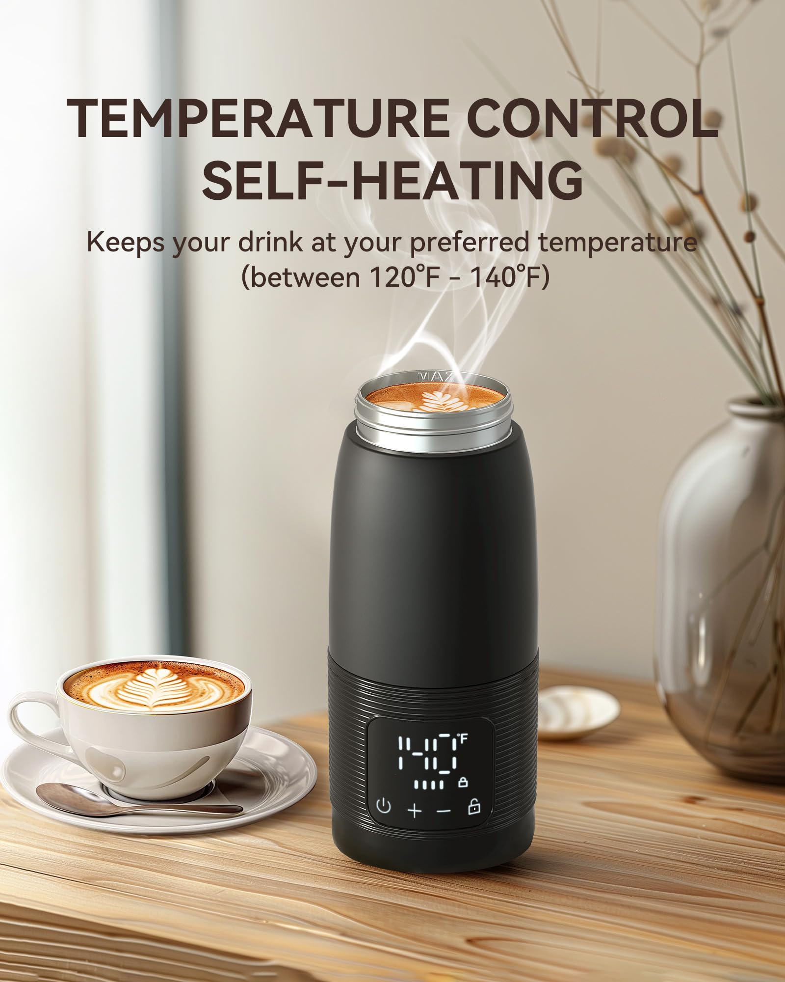 Smart Temperature Control Heated Coffee Mug - 12oz Rechargeable Travel Mug with 6-10 Hour Battery Life, LED Display & Leak-Proof Lid - Perfect for Travel, Road Trips, Camping, Hiking, Office & Car Use