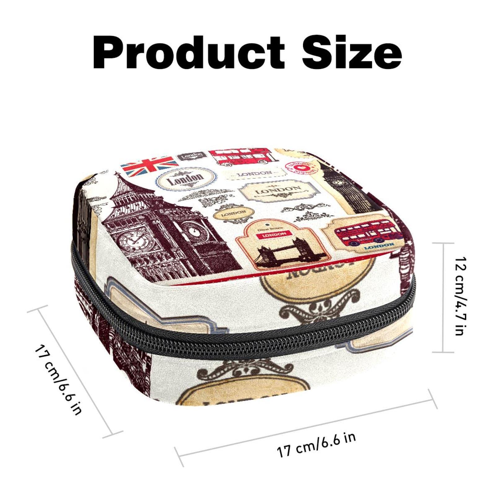 Women's Period Kit Bag - Reusable Sanitary Pad Organizer & Menstrual Cup Storage Pouch with London England Symbols - Perfect for School, Travel, and On-the-Go Hygiene Essentials