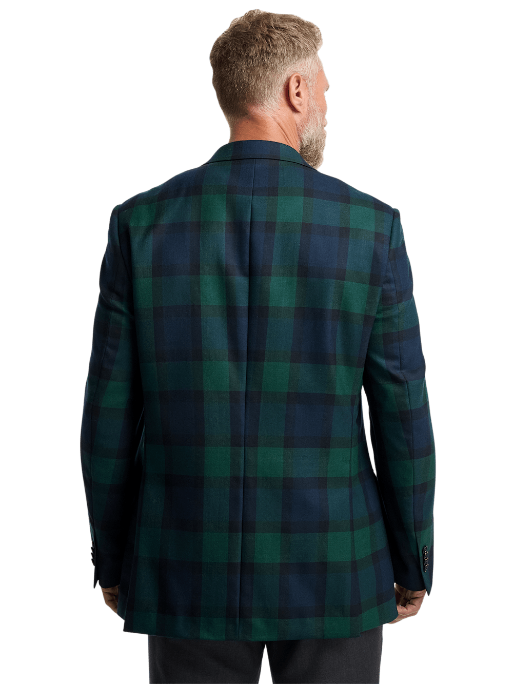 Wool Plaid Single Breasted Notch Lapel Sport Coat for Men - Blue & Green Checkered Blazer - Perfect for Business Casual, Office Wear & Formal Events
