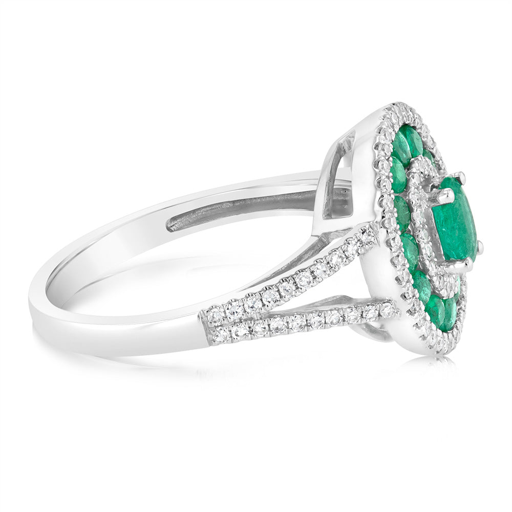 9ct White Gold Natural Emerald and Diamond Ring for Women - Elegant Wedding, Engagement & Anniversary Jewelry Gift