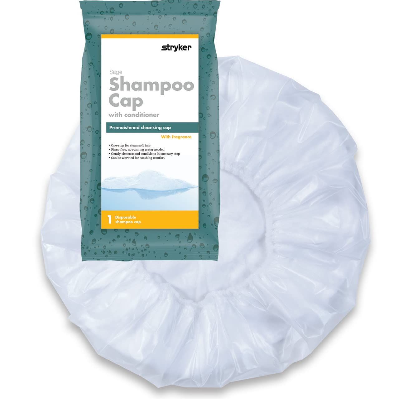 Sage Stryker No Rinse Shampoo Cap - 6 Pack (1 Cap Each) | Pre-Moistened with Shampoo, Conditioner & Detangler | Ultra Soft Hypoallergenic Fabric | Perfect for Bedridden Patients, Elderly Care, Post-Surgery & Travel Convenience