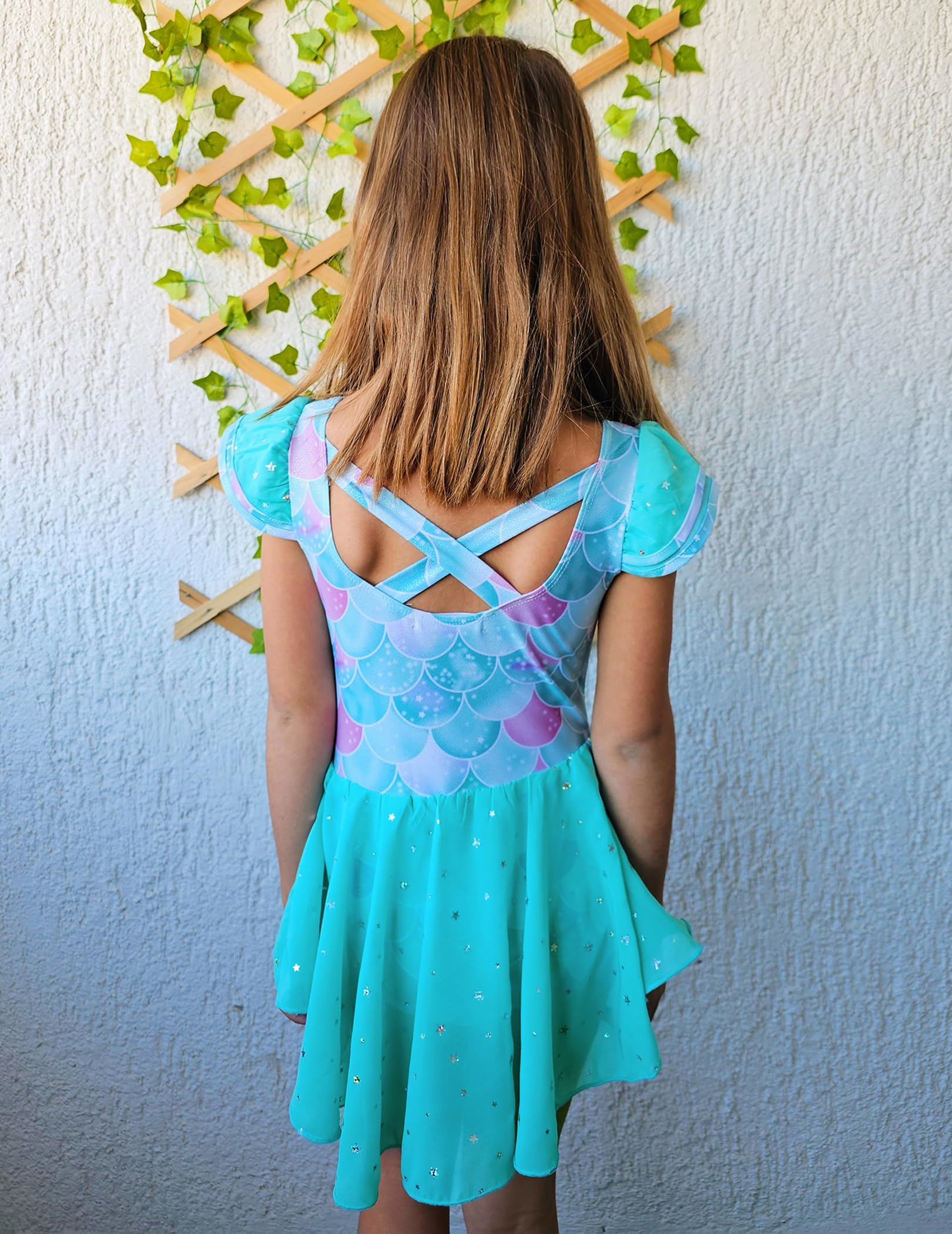 Zaclotre Girls Ballet Leotard with Ruffle Sleeves & Criss-Cross Back - Dance Outfit with Attached Skirt - Perfect for Ballet Class, Recital & Performance