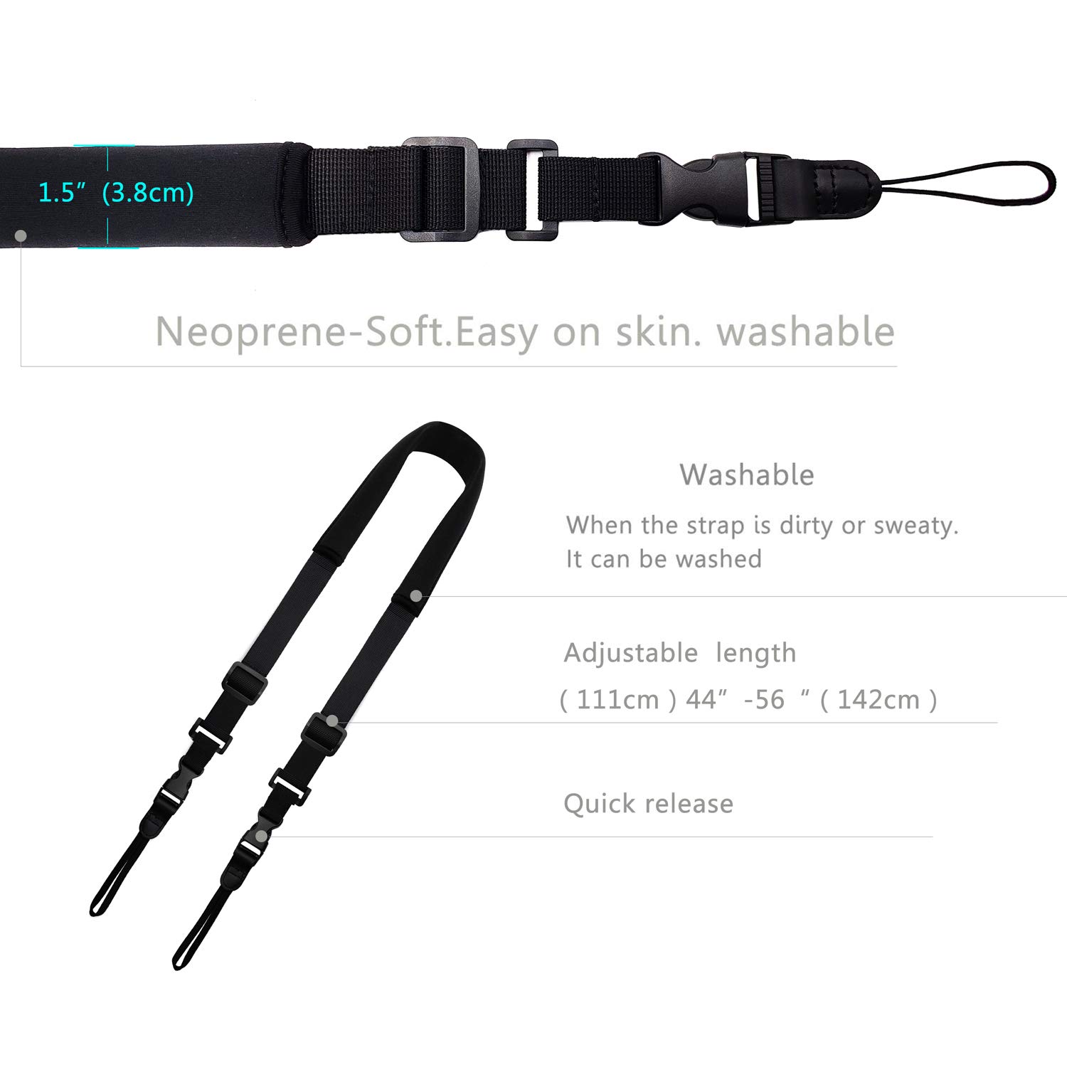 Quick Release Camera Neck Strap - Adjustable DSLR & Binoculars Neck Strap (Black) - Secure Hands-Free Carrying for Travel, Hiking & Outdoor Photography