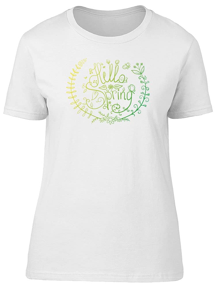 Hello Spring Green Leaves T-Shirt for Women - Soft Casual Tee for Spring Outfits, Daily Wear & Outdoor Activities