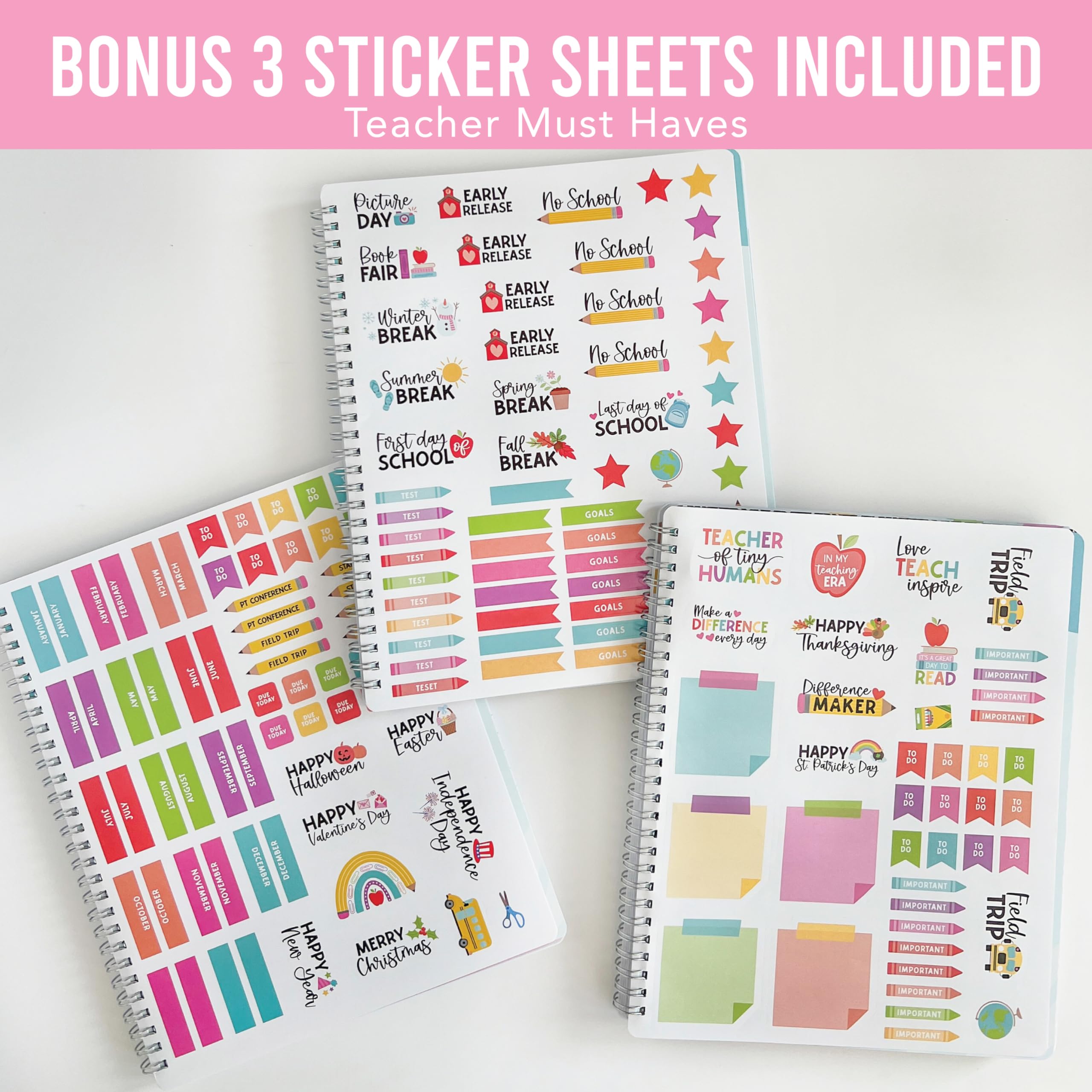 2025-2026 Teacher Planner - Undated Lesson Plan Book with Stickers, Monthly & Weekly Calendar, Student & Substitute Info - Colorful Classroom & Homeschool Organizer for Elementary Teachers - Perfect for Lesson Planning, Grade Tracking & Classroom Management