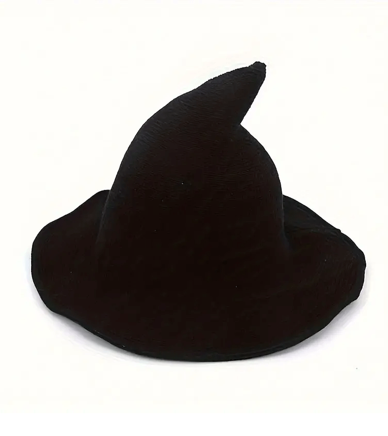 Stylish Black Knitted Witch Hat for Halloween Costume & Cosplay - Perfect for Witch Parties, Themed Events, and Spooky Photo Shoots