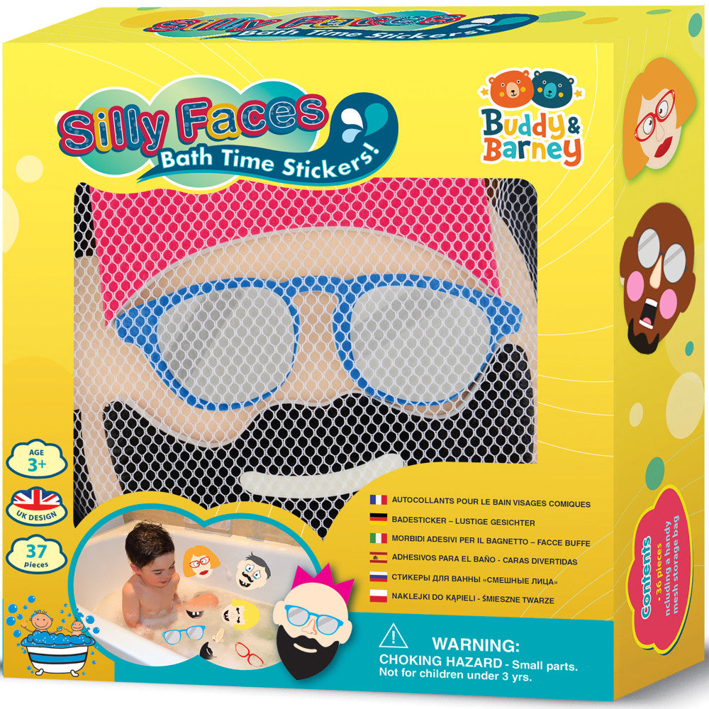 Buddy & Barney Silly Faces 36 Reusable Bath Stickers for Kids - Fun Bathtime Decorations & Learning Toys for Toddlers - Perfect for Bathroom Wall Decor and Sensory Play