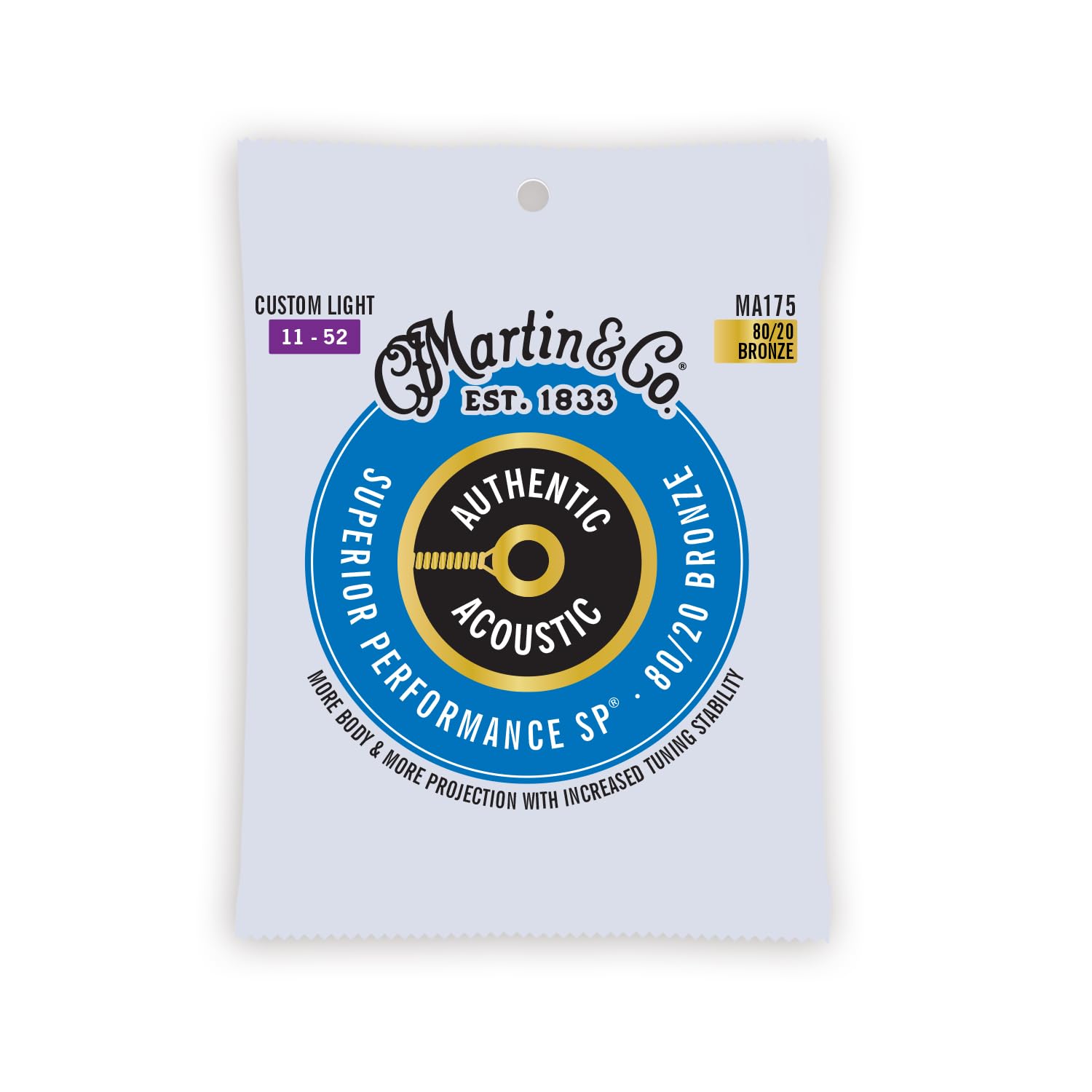 Martin Authentic Acoustic Guitar Strings - Custom Light 11-52 Gauge, 80/20 Bronze for Superior Tone & Playability | Perfect for Folk, Country & Fingerstyle Playing