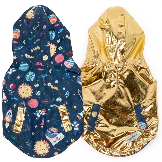 Lucy&Co Reversible Dog Raincoat - Waterproof Pet Jacket for Small Medium Large Dogs | Outta This World Print | Perfect for Walking, Hiking & Outdoor Adventures