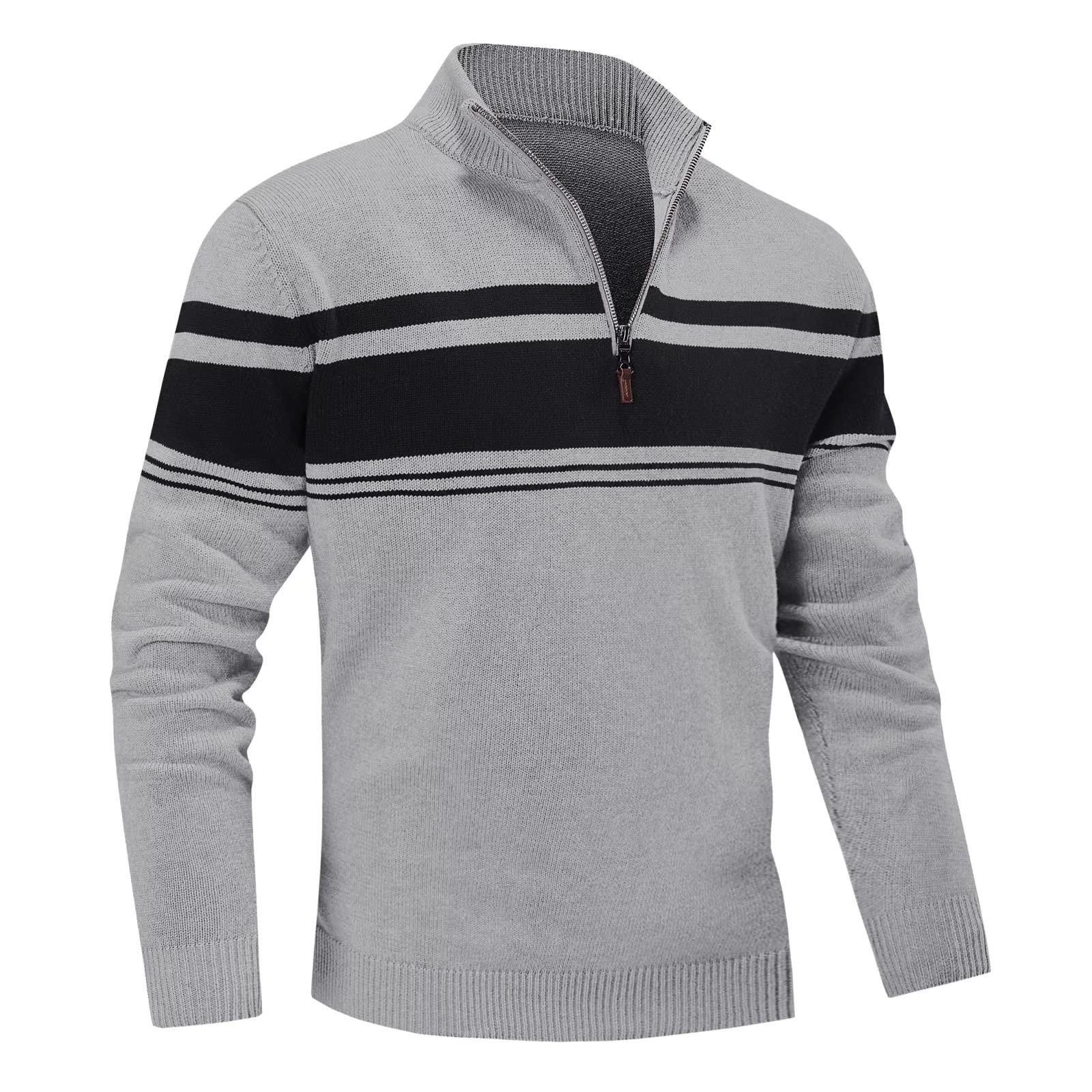 MAGNIVIT Men's Quarter Zip Striped Sweater Pullover - Color Block Polo Sweatshirt for Fall Winter & Spring | Casual Office Wear & Outdoor Activities