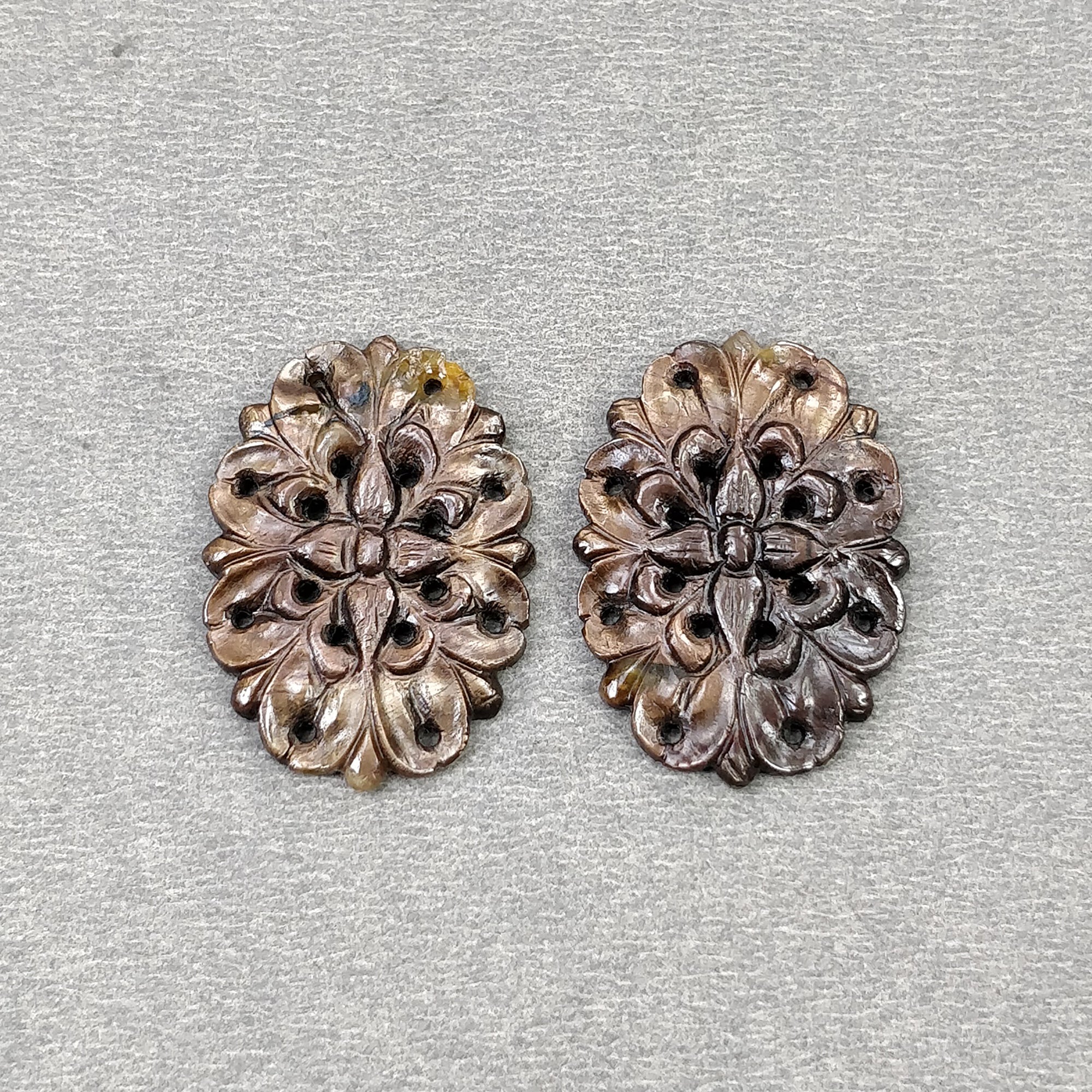 Natural Untreated Golden Brown Chocolate Sapphire Gemstone Carving - 30.95cts Hand Carved Oval Shape 27x19mm Pair | Jewelry Making, Engagement Rings & Luxury Gifts