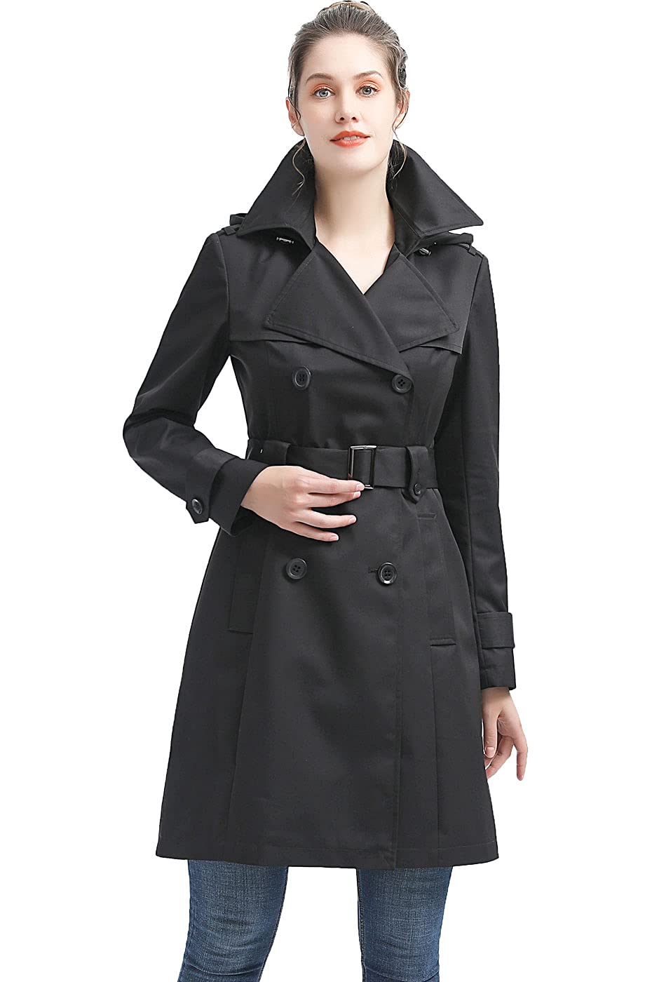 BGSD Women's Emma Waterproof Hooded Trench Coat - Classic Long Raincoat for All Seasons | Regular & Plus Sizes (XS-5XL) | Perfect for Commuting, Travel & Outdoor Activities