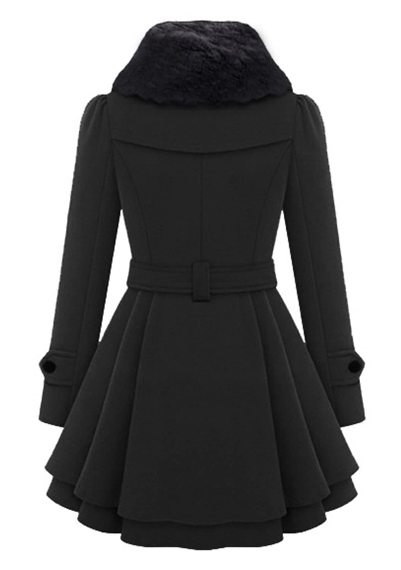 GORIFE Women's Faux Fur Collar Double Breasted Wool Blend Trench Coat - Mid-Length Swing Coat with Belt for Fall & Winter Fashion | Office, Dating & Holiday Outfits