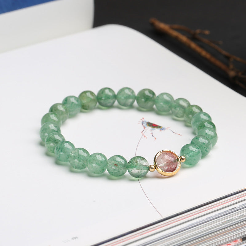 Green Strawberry Quartz Beads Bracelet for Women - Natural Healing Crystal Jewelry for Meditation, Yoga & Spiritual Gifts