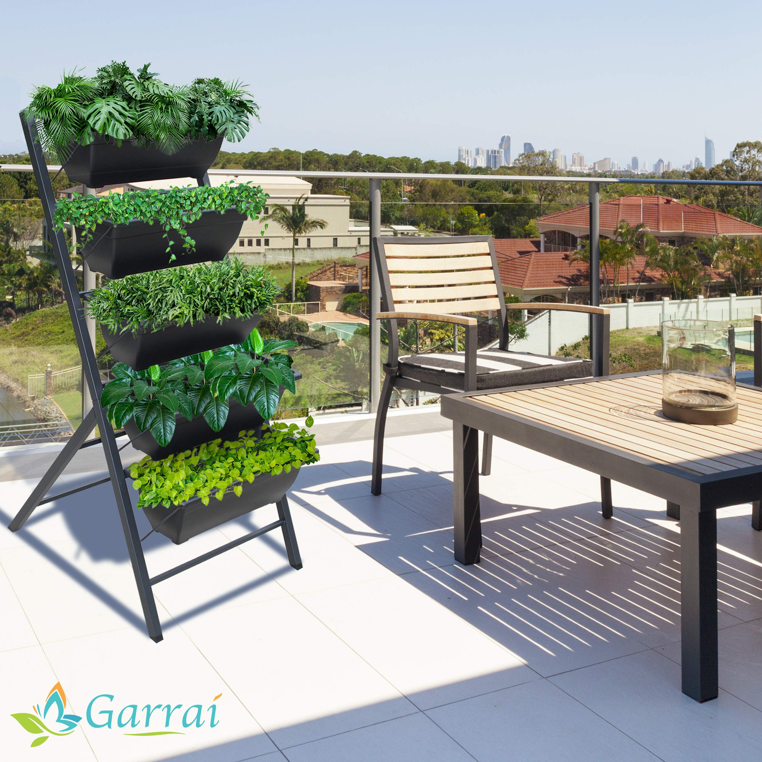5-Tier Vertical Garden Planter - Sturdy Metal Raised Planting Box with Removable Containers (3.75ft Height) for Indoor/Outdoor Plants, Flowers, Herbs & Vegetables - Perfect for Small Spaces, Balconies & Urban Gardening