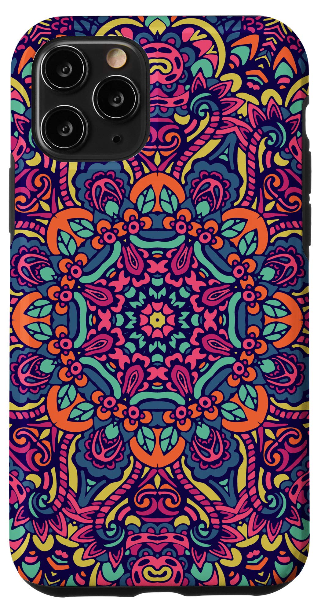**iPhone 11 Pro Case - Pink Retro Floral Mandala Design, Bohemian Hippie Style Cover for Women & Girls | Perfect for Travel, Festivals & Boho Fashion**