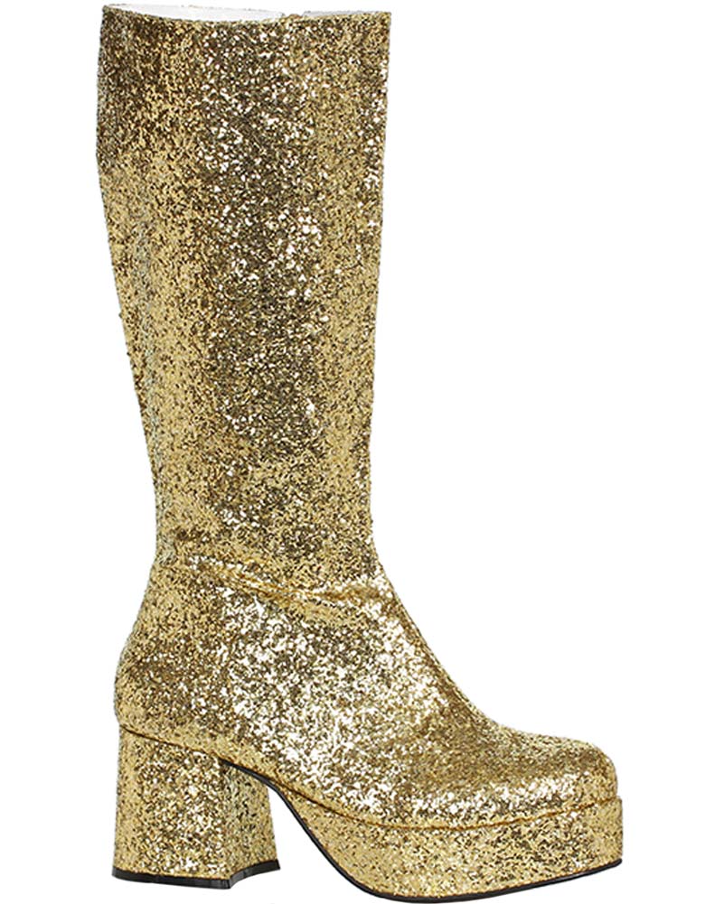 Vintage 70s Rocker Gold Glitter Leather Boots for Men - Retro Party & Halloween Costume Shoes - Perfect for Concerts, Themed Parties & Cosplay