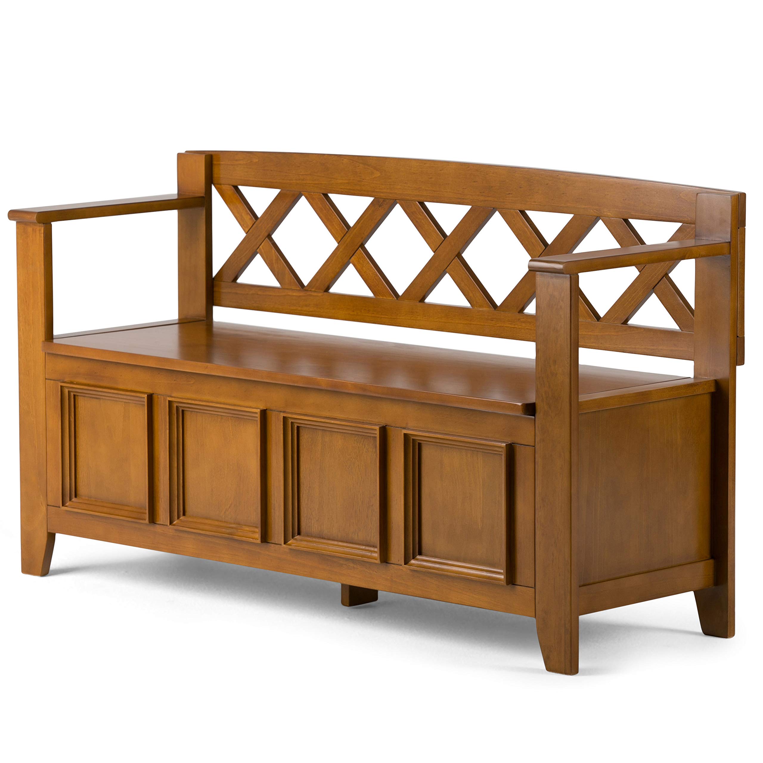 SIMPLIHOME Amherst 48-inch Solid Wood Storage Bench with Hidden Dual Compartment, Safety Hinges - Light Avalon Brown - Entryway, Mudroom, Bedroom, Living Room - Transitional Style Furniture for Home Organization & Decor