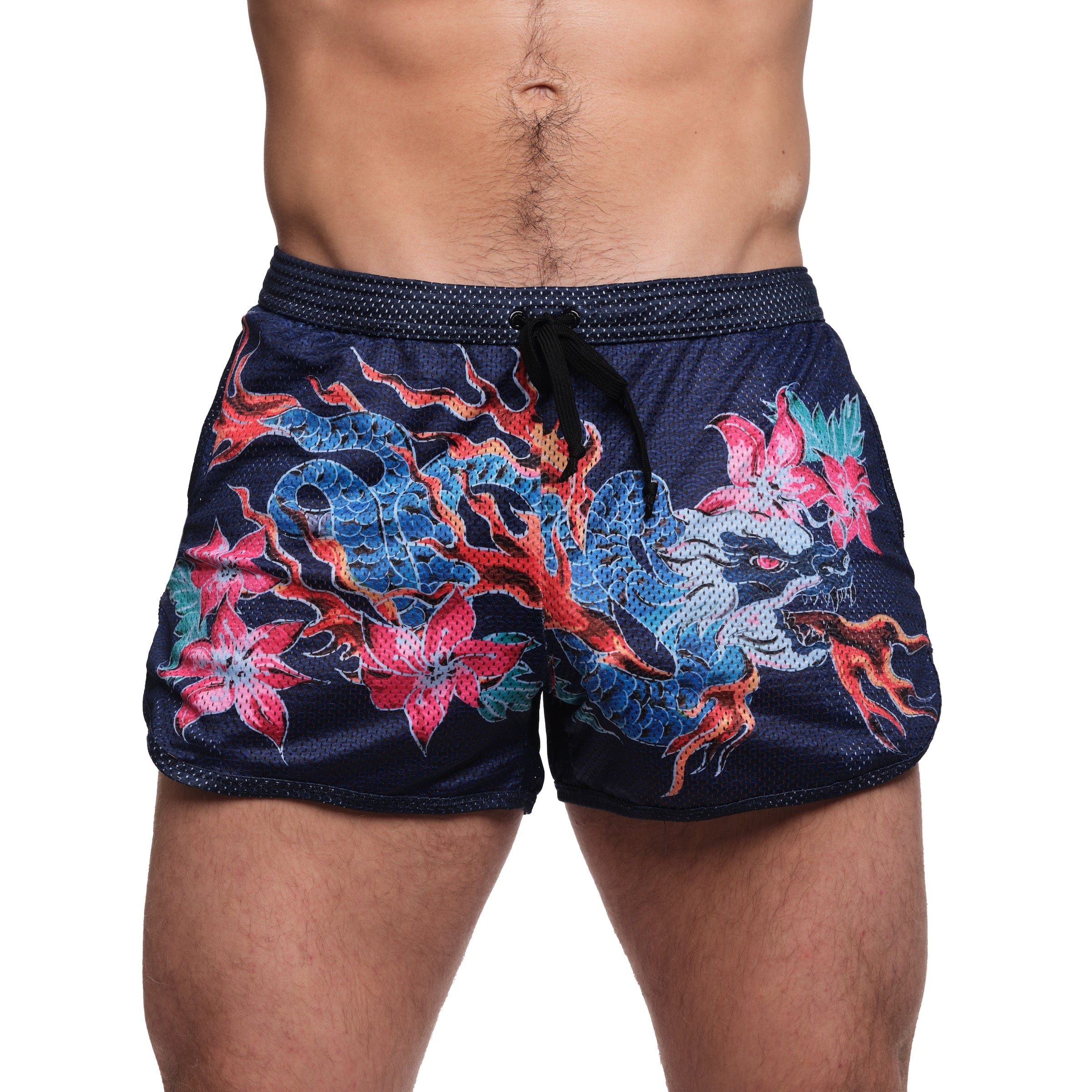 Blue Fire Breathing Dragon Mesh Shorts for Men - Comfortable Athletic Wear for Gym, Running & Casual Outfits