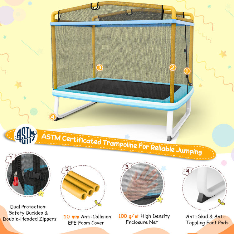 Costway 6ft Rectangle Trampoline with Swing, Horizontal Bar & Safety Net for Kids - Outdoor Backyard Play Equipment for Fun & Exercise