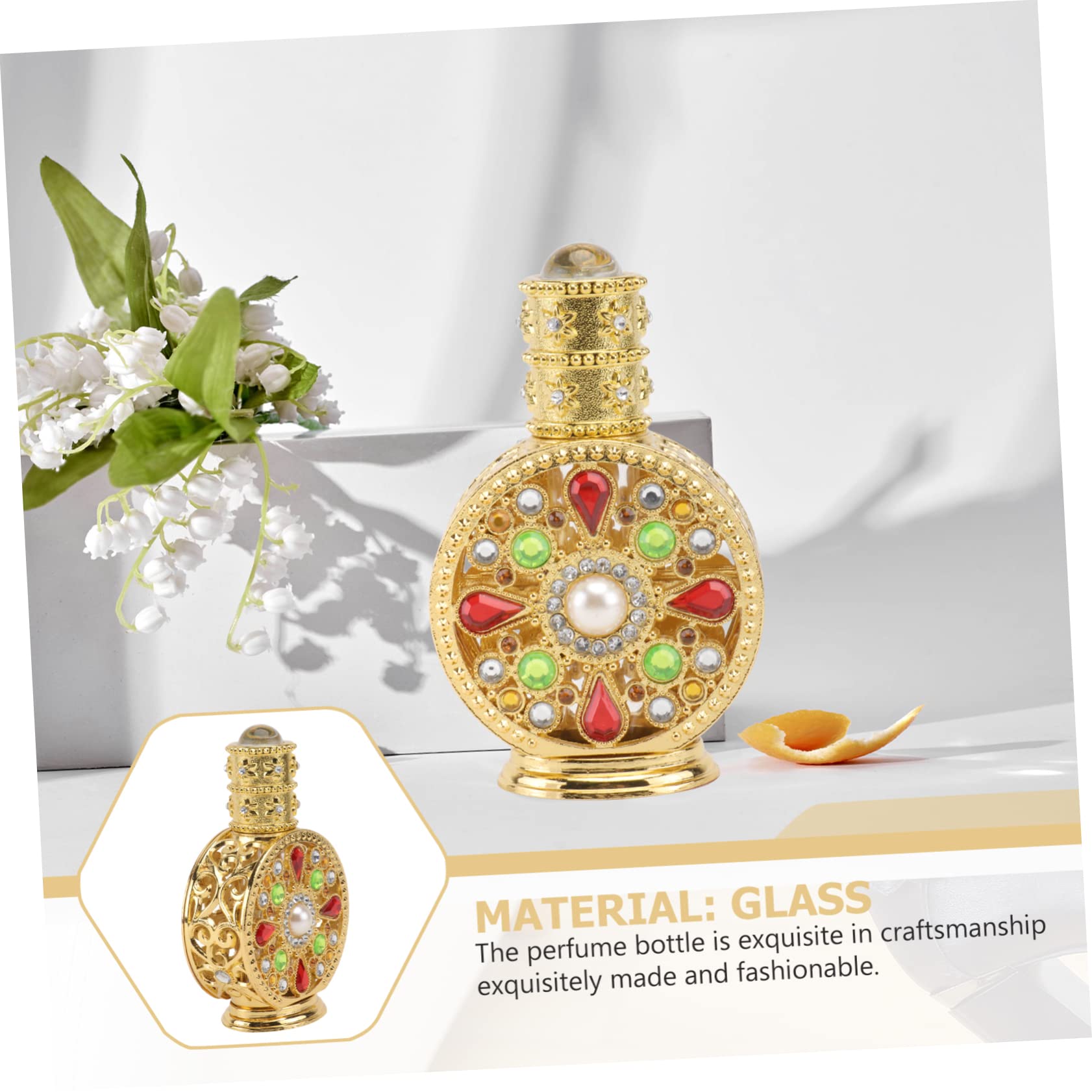FRCOLOR 12ml Empty Perfume Oil Bottles with Diamond Inlay - Travel Size Refillable Perfume Containers for Business Travel, Gym, Purse & Gift Giving