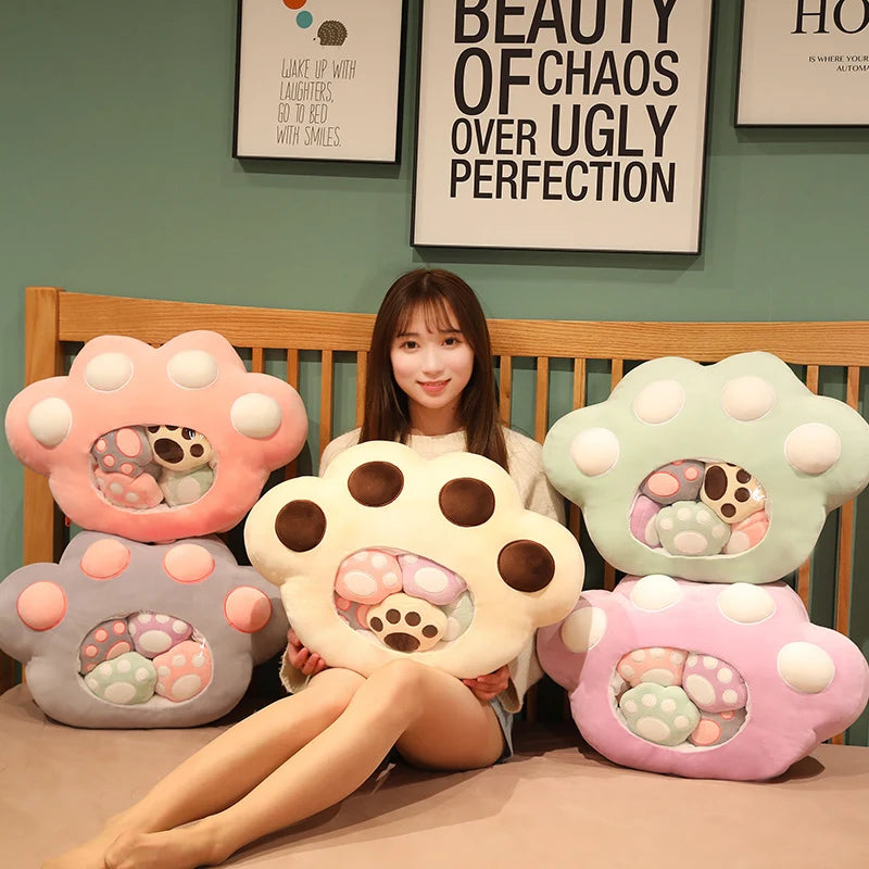 50x40 Cute Kawaii Cat Paw Plush Toy with 5 Mini Paws - Soft Stuffed Animal Pillow for Kids, Girls Gift - Perfect for Sofa Decor, Bedroom Cuddling & Stress Relief