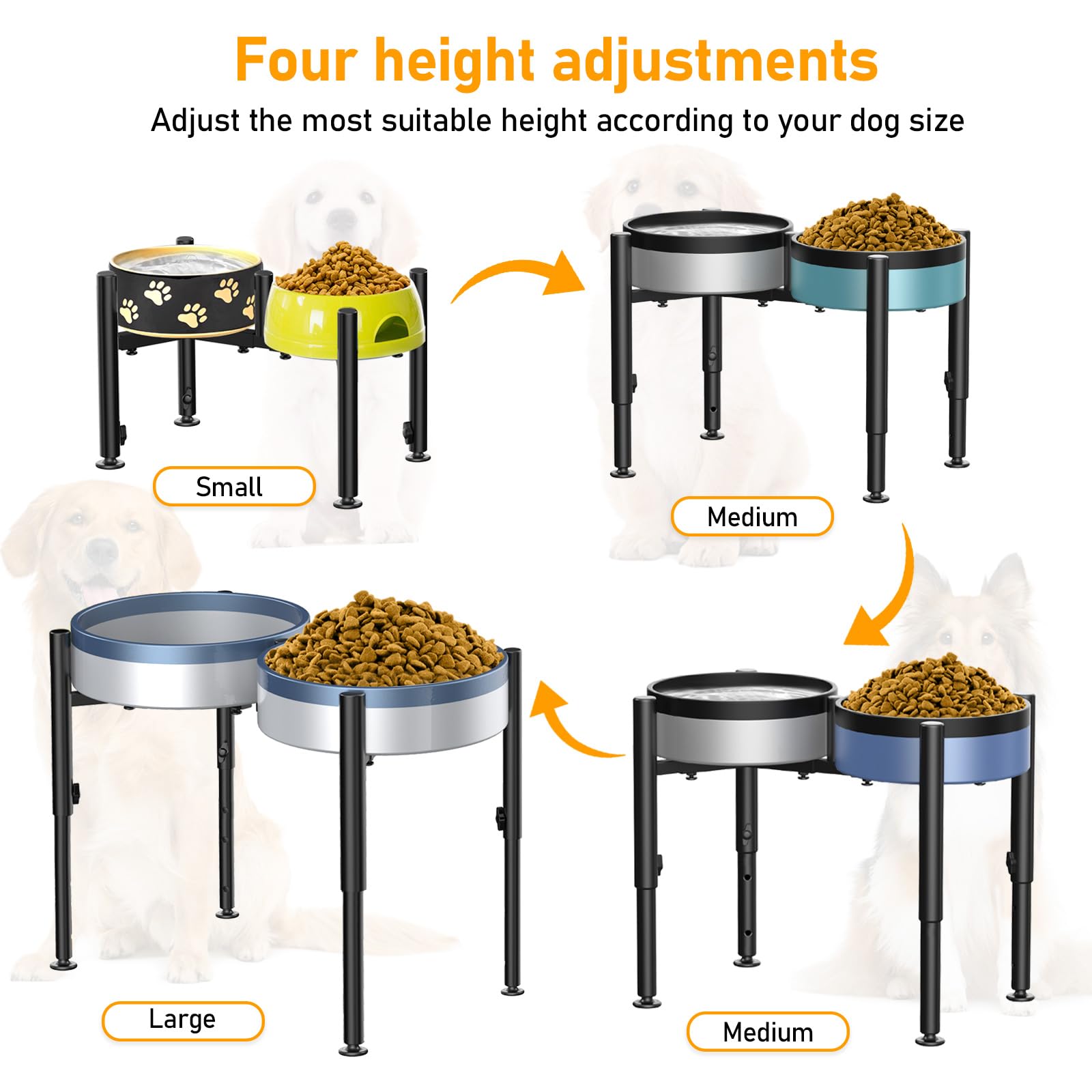 Adjustable Elevated Dog Bowl Stand for Medium & Large Dogs - 4 Height Settings (7-11 Inches) - Raised Pet Food & Water Feeder for Better Digestion & Comfort - Perfect for Kitchen, Patio or Travel Use